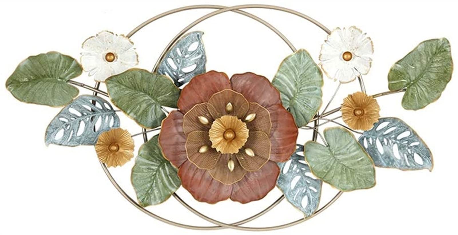 3D Wrought Iron Flower Wall Art Sculpture - Metal Leaf Wall Decor for Indoor & Outdoor Garden, Living Room, Bedroom, Patio Decoration - Handcrafted Wall Hanging for Home & Office Background Decor