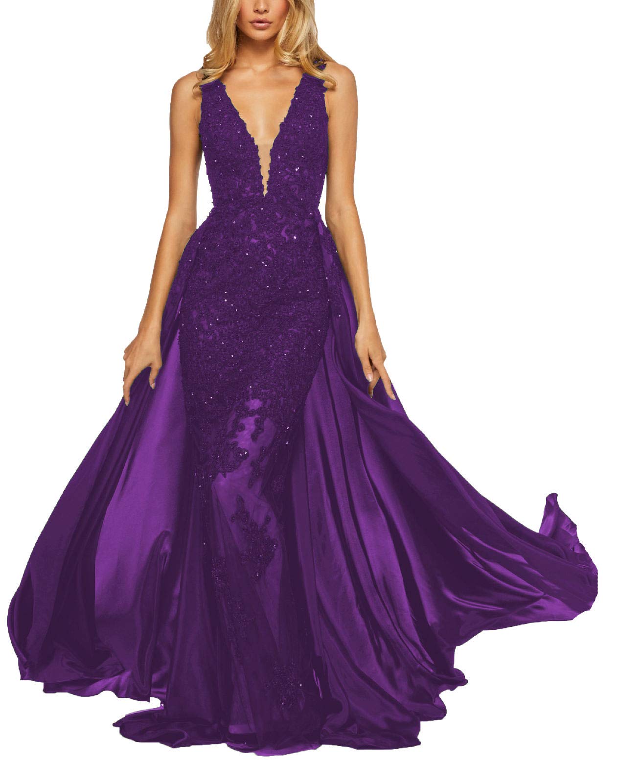 Elegant Yisha Bello Women's Formal Evening Gowns with Detachable Train - Long Ball Gown Dress for Prom, Wedding, Gala & Special Occasions