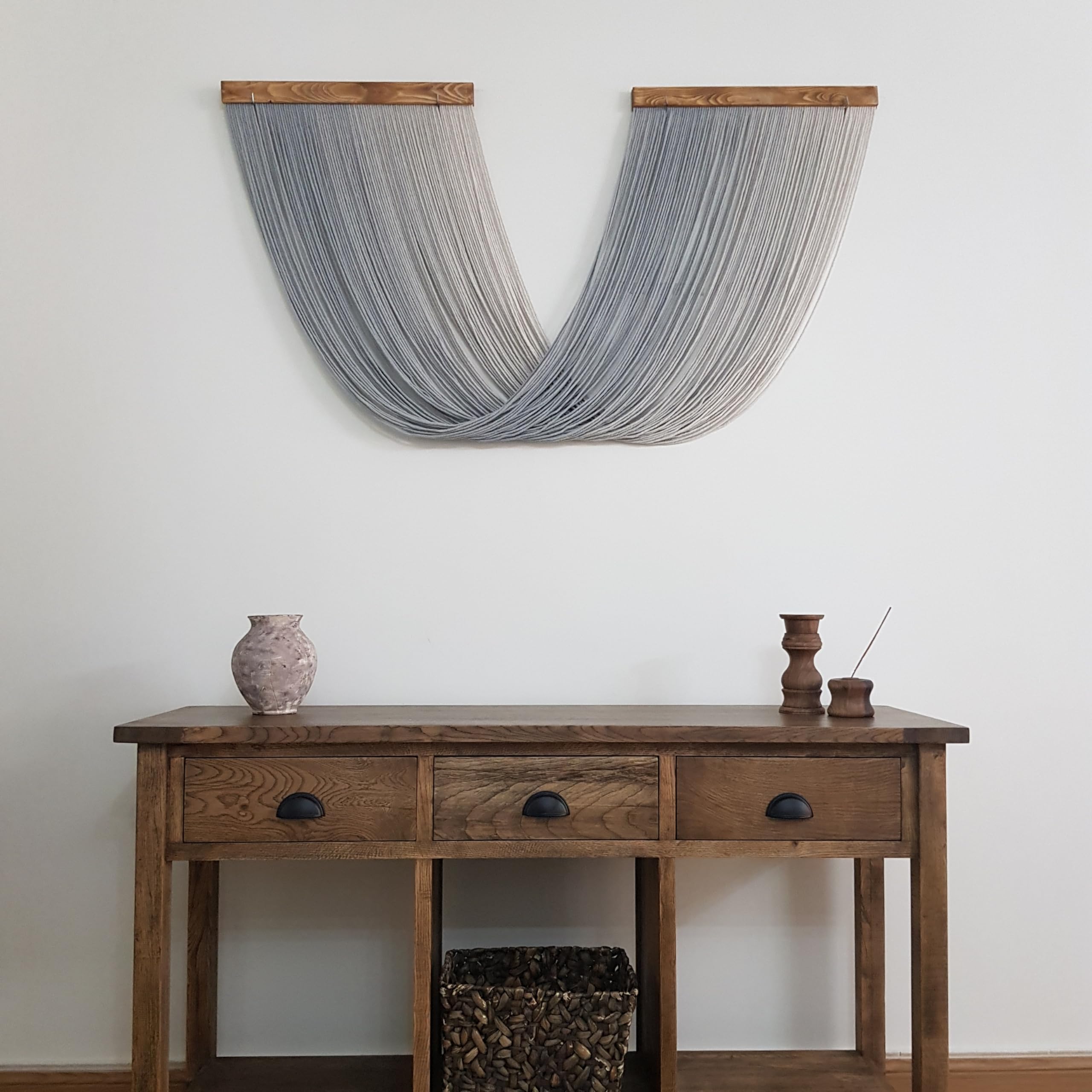 Boho Macrame Wall Hanging - Gray Ombre Yarn Wall Art 57x31.4 Inches - Handmade Knots & Beyond Decor for Living Room, Bedroom, or Nursery