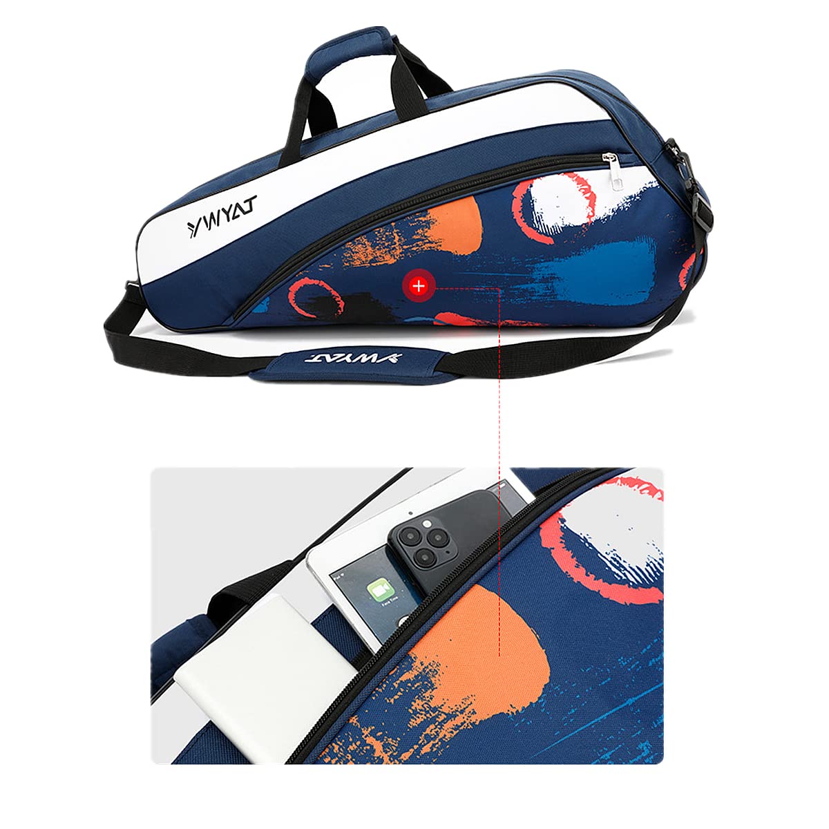 UNISTRENGH 3-Racket Tennis Bag with Adjustable & Detachable Shoulder Strap - Lightweight Waterproof Racquet Holder for Tennis & Badminton - Perfect for Court, Gym & Travel
