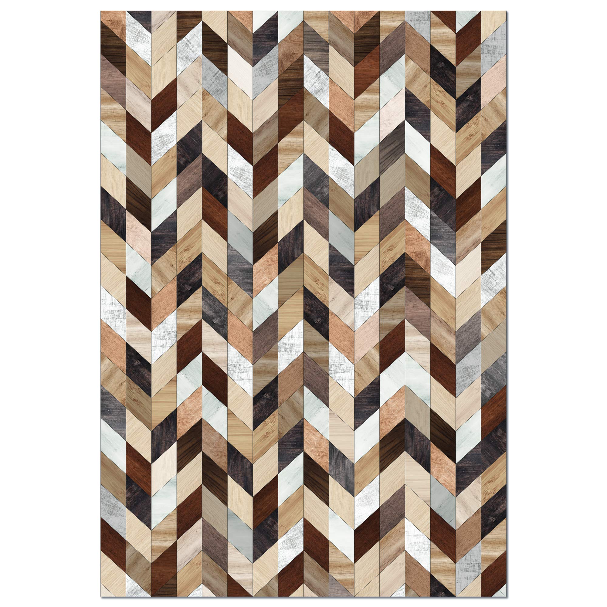 American Art Decor Wood Chevron Mosaic Pattern Non-Slip Vinyl Floor Mat - Ultra Thin & Durable for Kitchen, Bathroom, Restroom - Easy to Clean Home Decor (4.5' x 6.5') | Perfect for High Traffic Areas & Pet-Friendly Homes