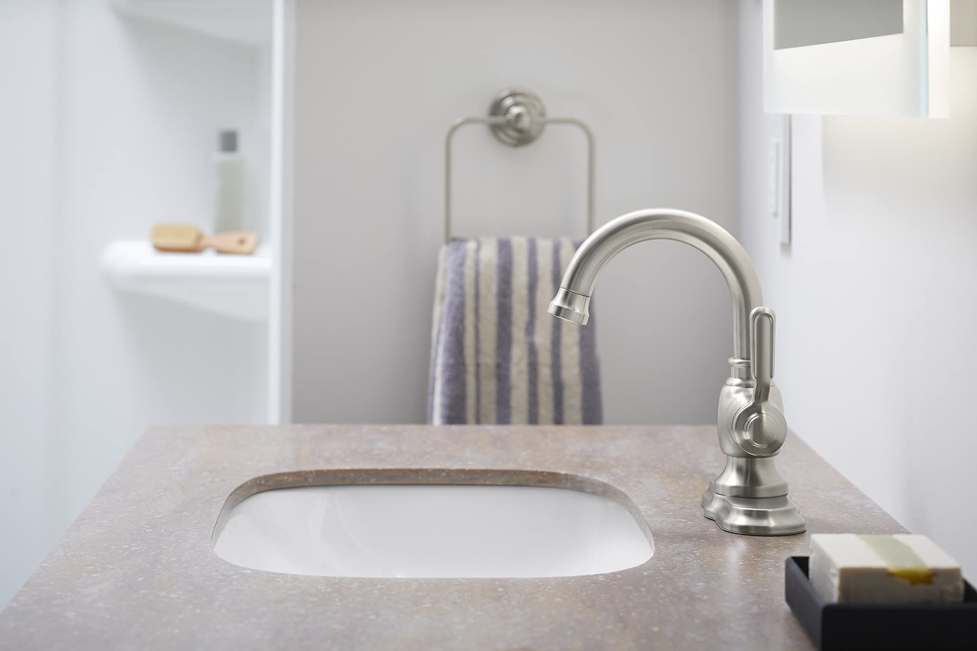 Ludington Single-Handle Bathroom Sink Faucet - Modern Waterfall Spout, Brushed Nickel Finish for Bathroom Vanity & Powder Room - Perfect for Home, Hotel & Commercial Use