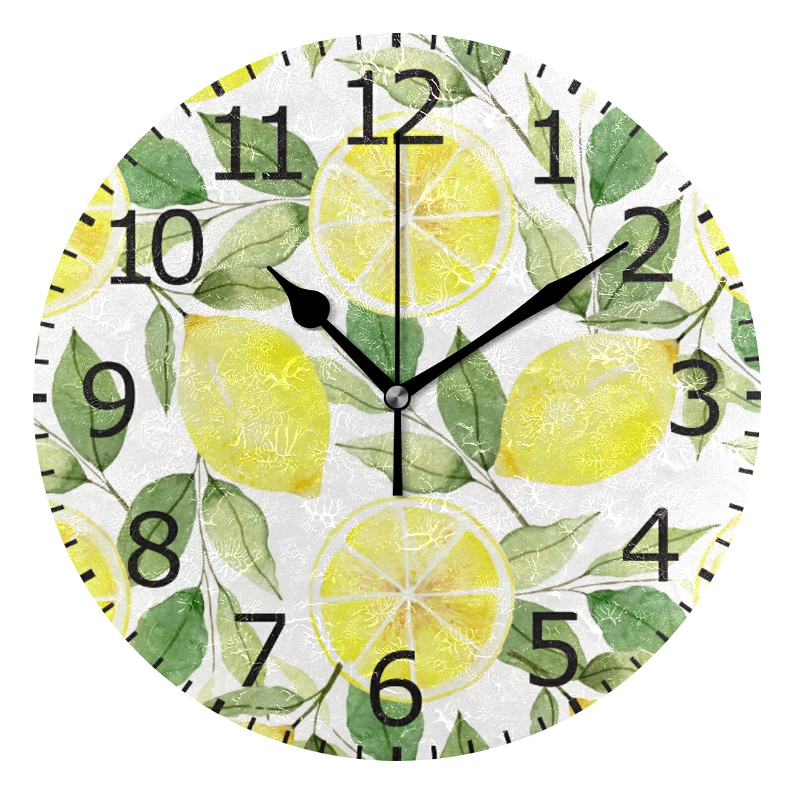 ALAZA 12 Inch Round Silent Wall Clock - Lemon Watercolor Design for Classroom, Playroom, Bedroom Decor | Perfect for Home, Office & School Use