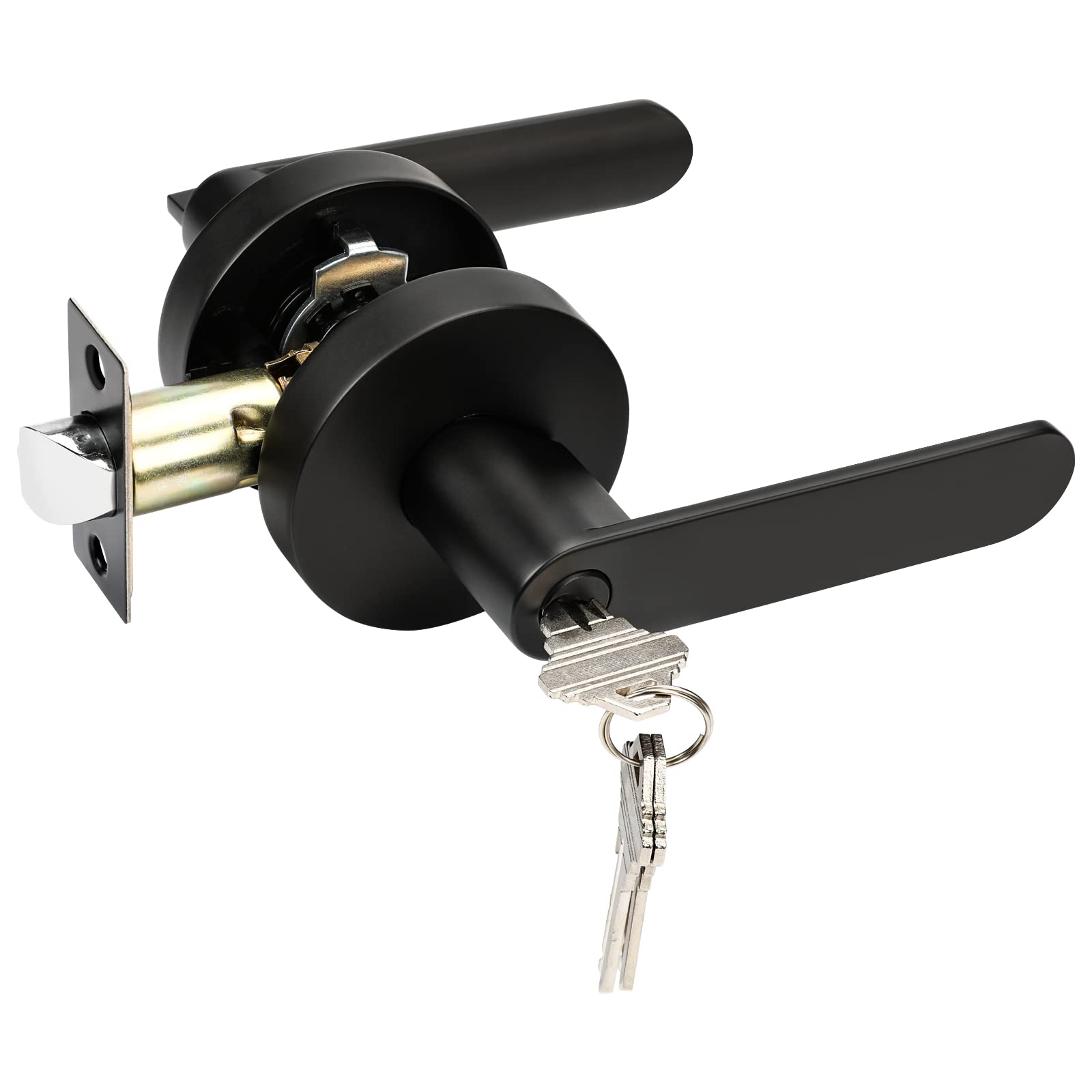 Premium Matte Black Heavy Duty Exterior Door Handle Set with Lock & 3 Combo Keys - Left/Right Handed Entry Door Lever for Home Security (1 Pack) - Ideal for Front Doors, Back Doors & Patio Entries