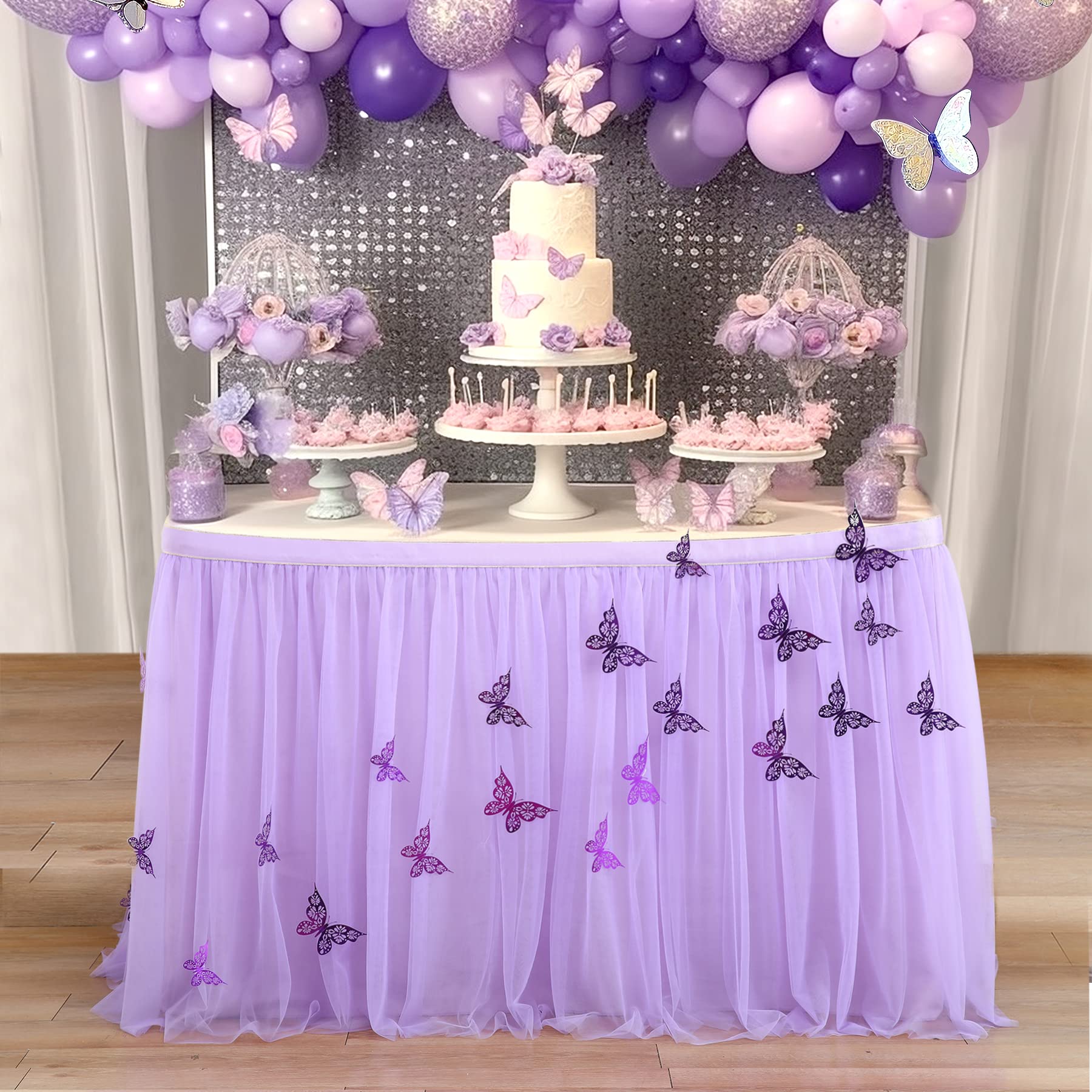 6ft Purple Butterfly Table Skirt - Baby Shower & Birthday Party Decor for Girls