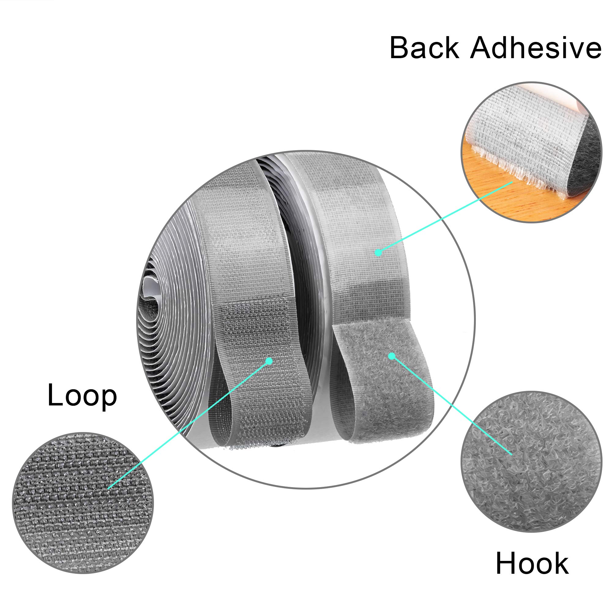 BRAVESHINE 16.5FT Adhesive Hook and Loop Tape Roll - 1.2 Inch Wide Double-Sided Fabric Fastener Strips for Sewing, Crafts, Mounting & Anti-Slip - Grey | Perfect for DIY Projects, Home Organization & Office Use