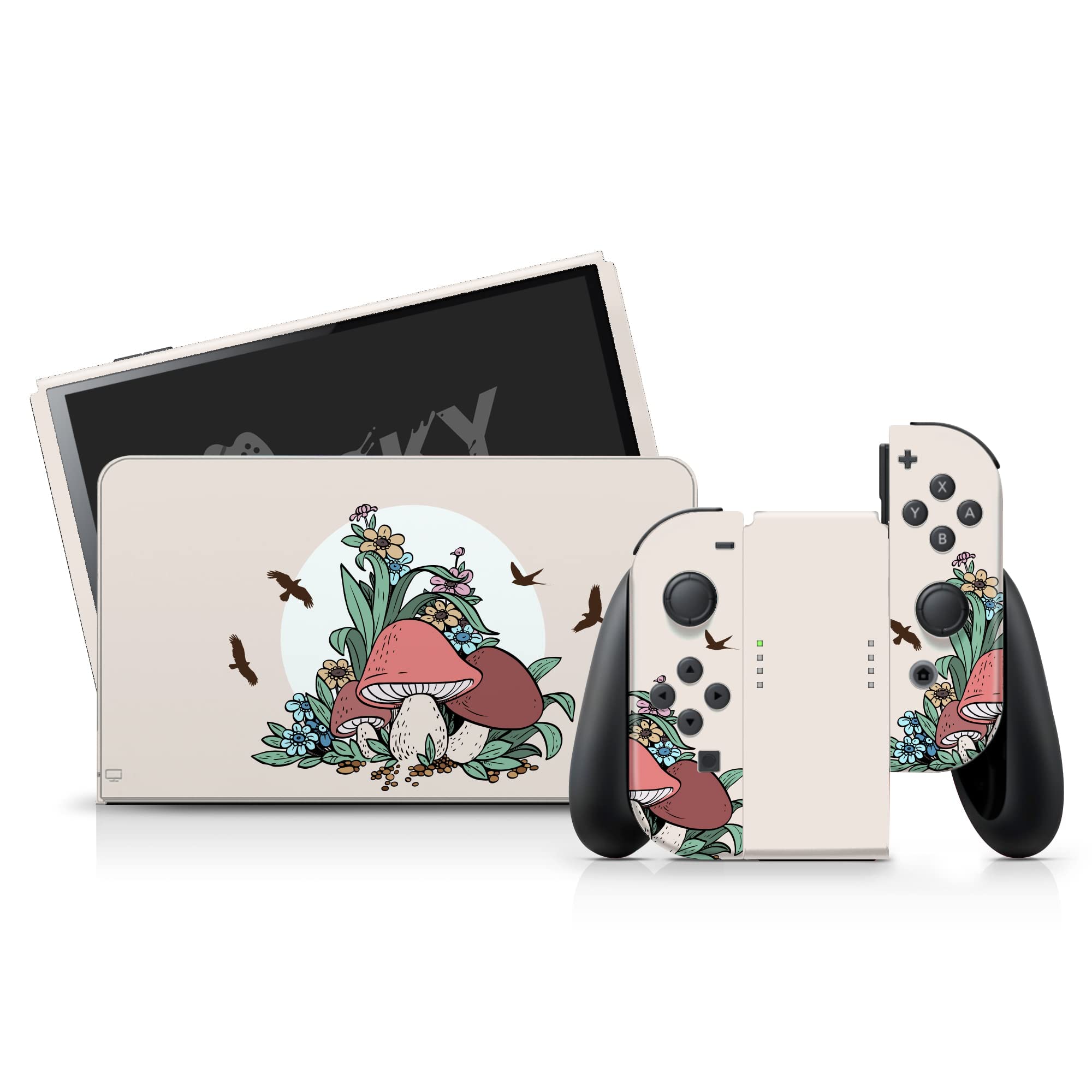 Kawaii Beige Mushroom Skin Wrap Cover for Nintendo Switch OLED - Premium 3M Vinyl Full Decal Sticker | Perfect for Gaming, Customization & Protection