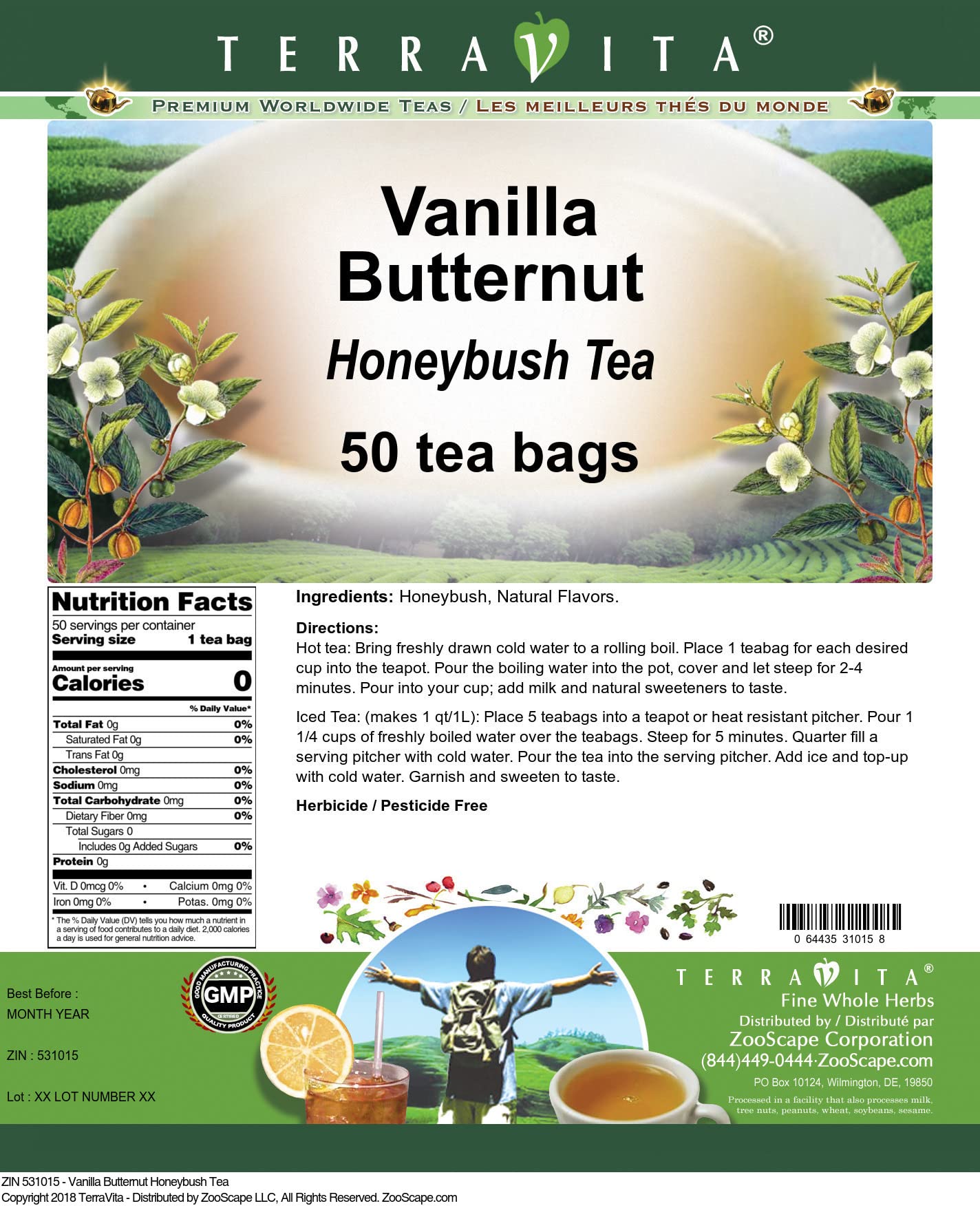 Vanilla Butternut Honeybush Tea - 3 Pack (150 Tea Bags Total) | Caffeine-Free Herbal Tea | ZIN: 531015 | Perfect for Relaxation, Afternoon Tea & Gift Giving