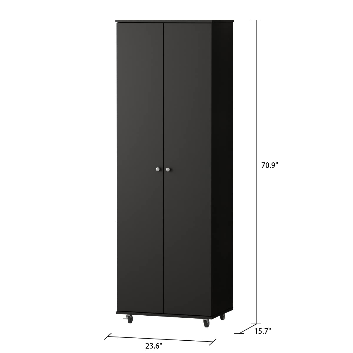 AIEGLE 8-Tier Tall Shoe Rack with Doors & Wheels - Wooden Entryway Shoe Cabinet Organizer, Black (23.6
