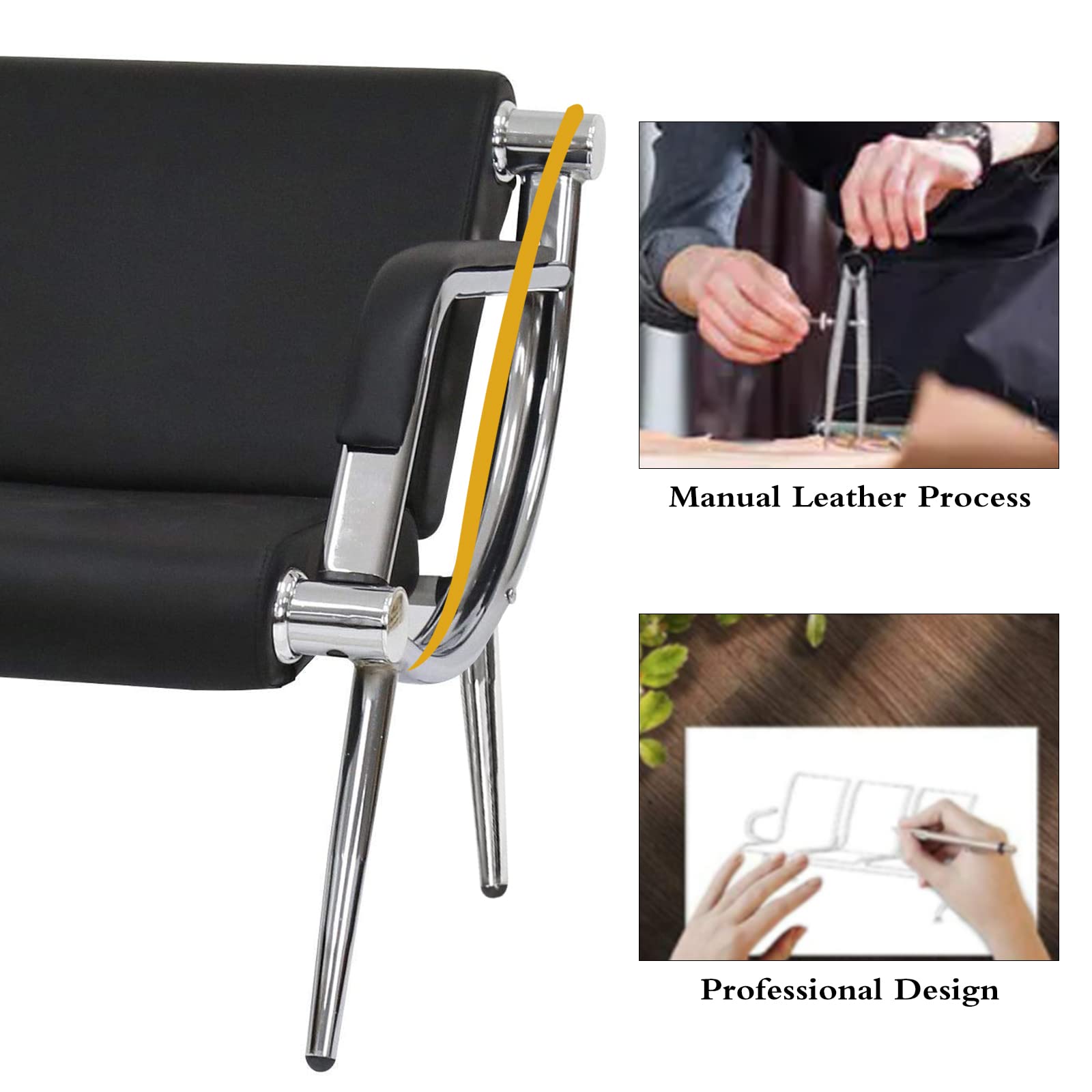Premium PU Leather Waiting Room Chair - 1-Seat Black Reception Guest Chair for Business Office, Airport, Hospital, Bank, Conference Room & Salon | Durable & Comfortable Seating Solution for High-Traffic Areas