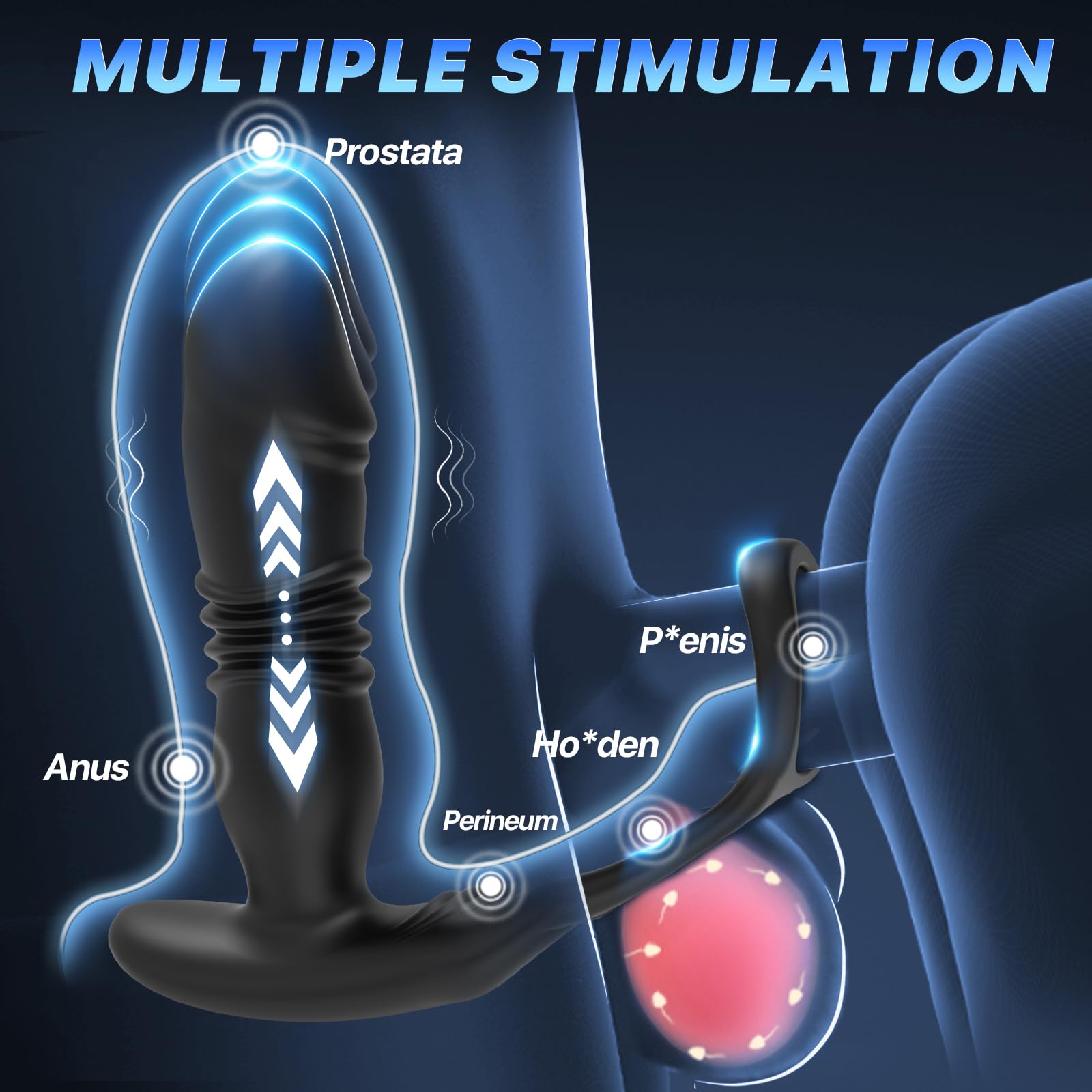 BEISAR Prostate Massager for Men - 12 Vibration Modes & 3 Thrusting Levels, Remote Control Anal Plug with Cock Ring - Adult Sex Toy for Couples & Solo Play - Perfect for Prostate Stimulation, Enhanced Pleasure & Intimate Moments