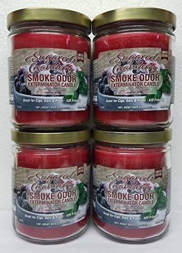 Smoke Odor Eliminator Candle - 13oz Jar, Sugared Cranberry Scent, Pack of 4 | Freshen Home, Car, Office & Bathroom | Long-Lasting Air Purifier for Smoke & Pet Odors