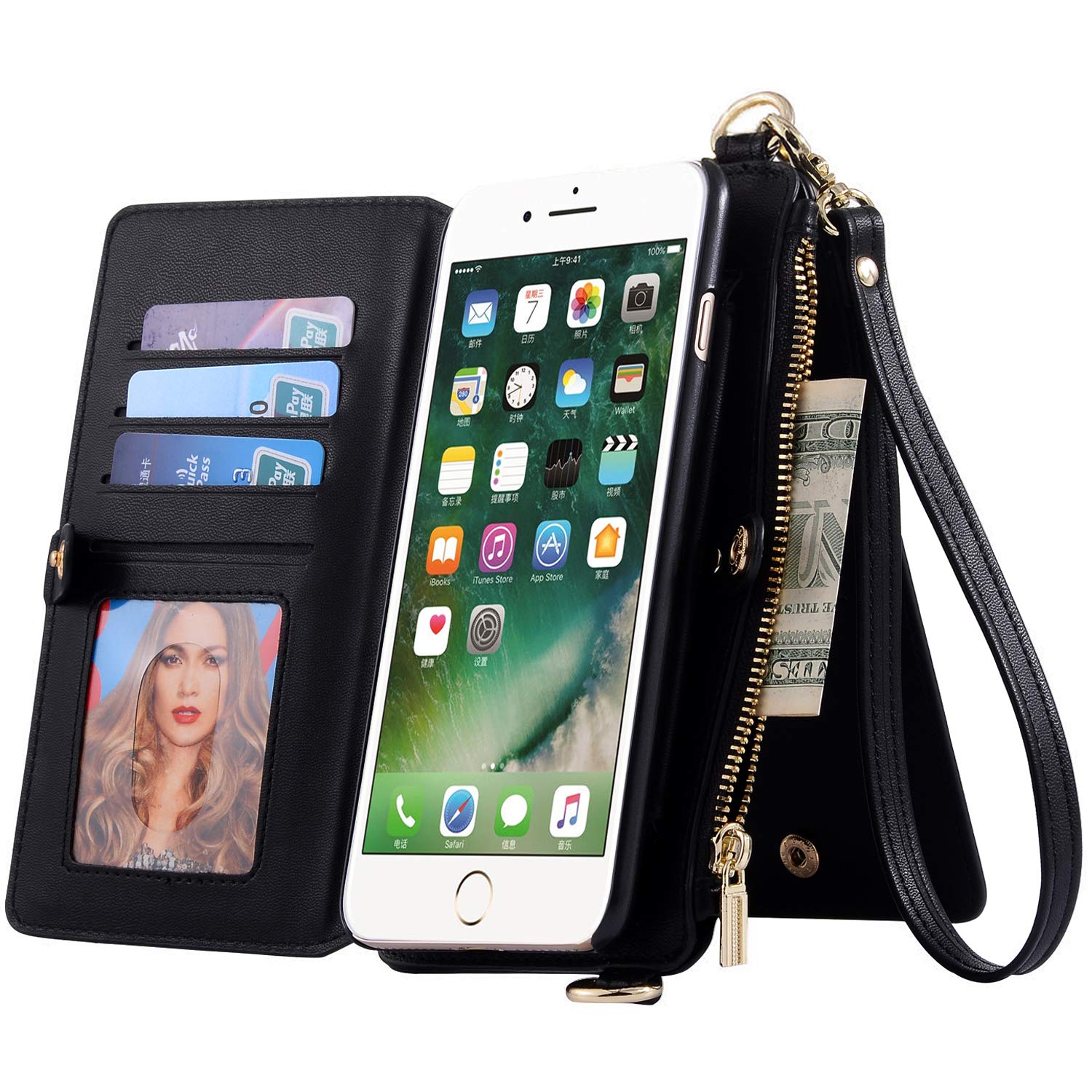 Premium iPhone & Samsung Phone Case with Zipper Wallet - Detachable Kickstand, Wrist & Long Strap - Secure Buckle Purse for Travel, Work & Everyday Use