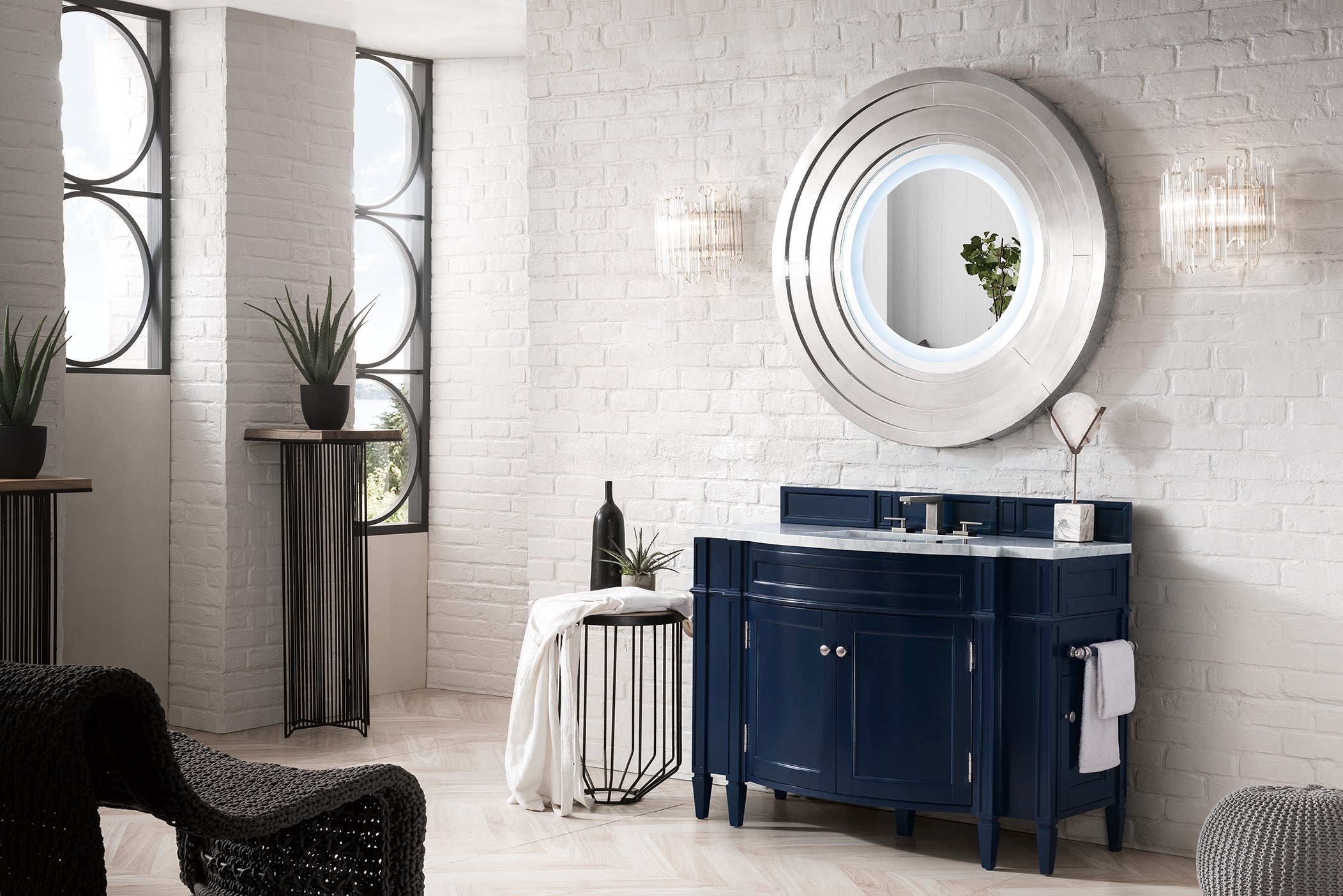 Brittany 46 Inch Single Bathroom Vanity with 3CM Carrara Marble Top in Victory Blue - Perfect for Modern Master Bathrooms & Guest Suites