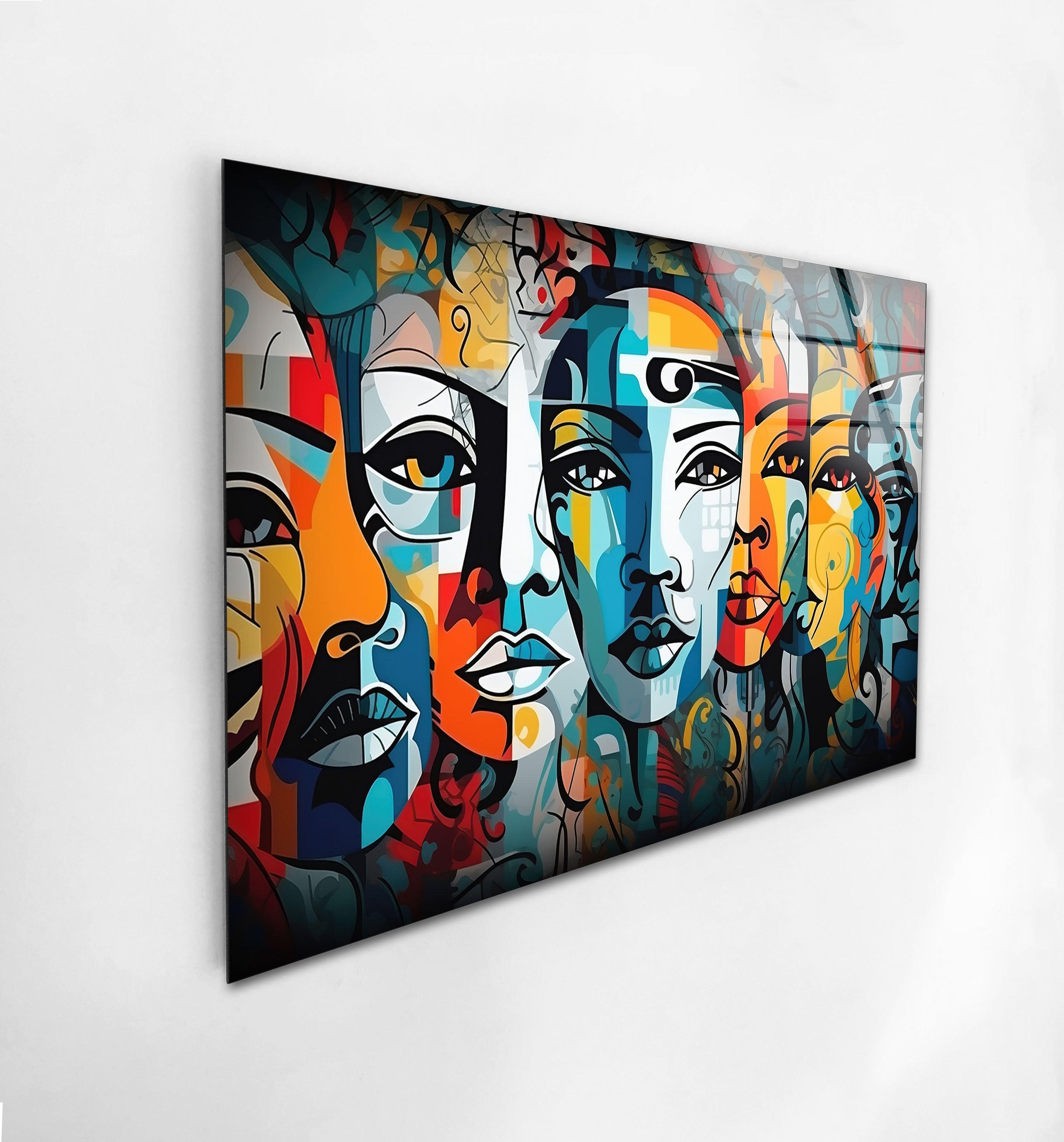 Vibrant Abstract Portrait Glass Wall Art - Modern Home Decor for Living Room, Bedroom & Office - Unique Handmade Glass Painting for Stylish Interior Design