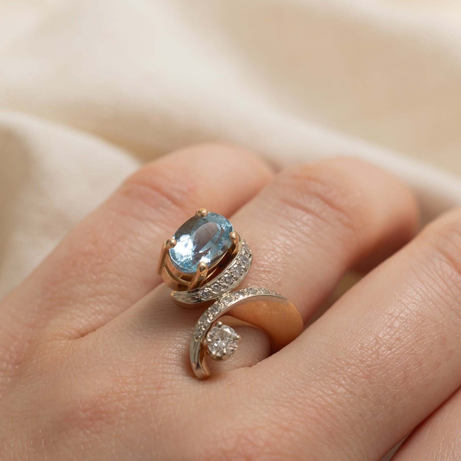 Aquamarine and Diamond Cocktail Ring - 2.00ct Aquamarine & 0.41ctw Diamonds - Size 6 - Elegant Evening Wear & Special Occasion Jewelry Gift for Women