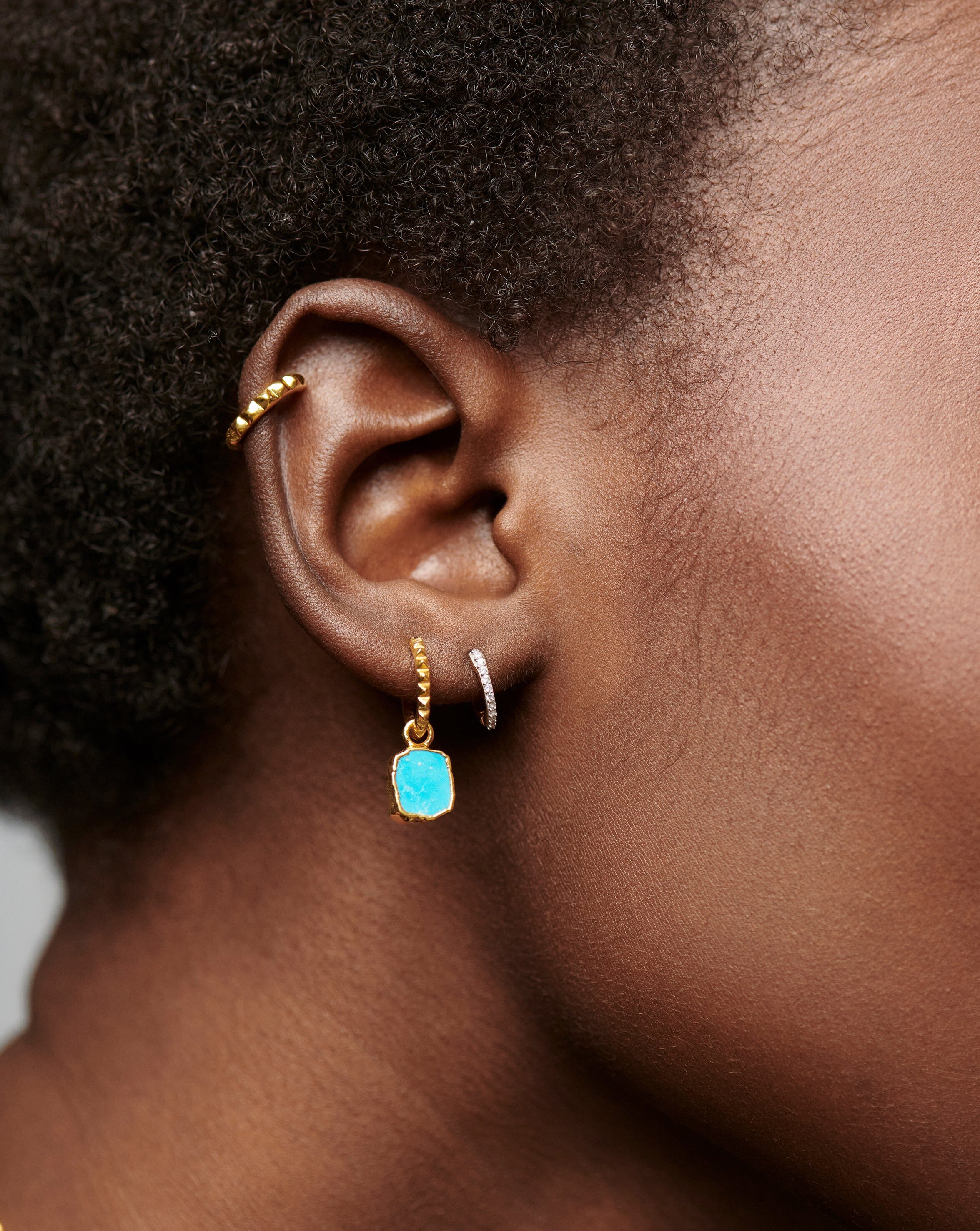 Mini Pyramid Charm Hoop Earrings - 18K Gold Vermeil & Turquoise Dangle Earrings for Women | Boho Chic Jewelry for Everyday Wear & Special Occasions