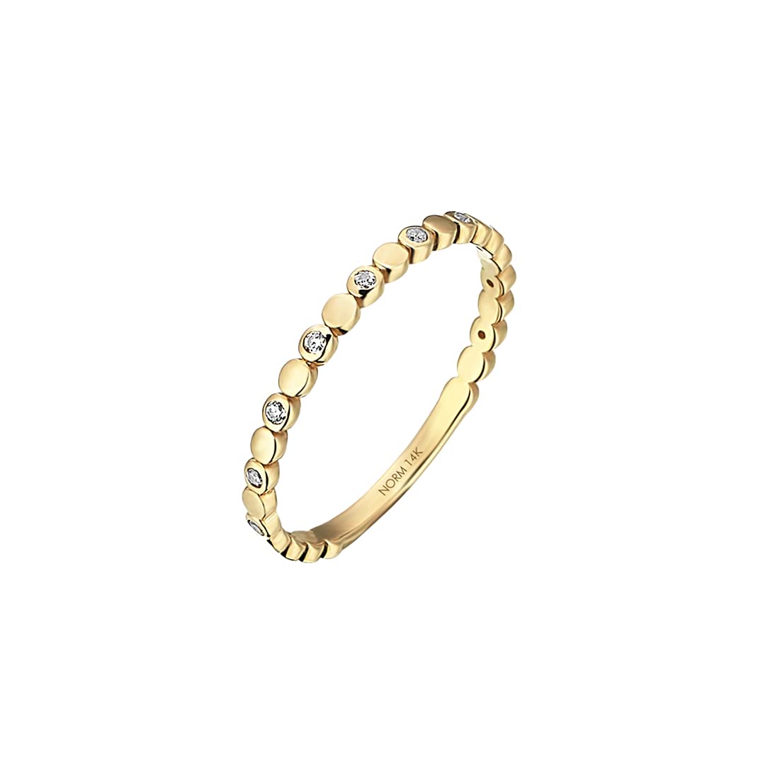 14K Solid Gold Bezel Dot Ring for Women - Stackable Cubic Zirconia Beaded Ring Set | Perfect for Layering, Everyday Wear, Gift Giving & Special Occasions