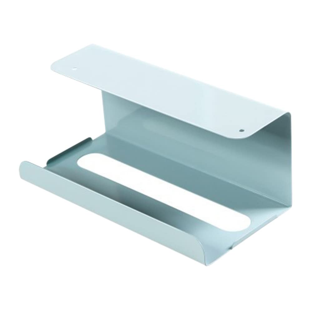 Under Cabinet Paper Towel Holder - Iron Tissue Box Storage Rack for Kitchen, Bathroom & Office - Space-Saving Blue Hanging Organizer for Paper Towels & Tissues - Perfect for Small Spaces & Clutter-Free Countertops