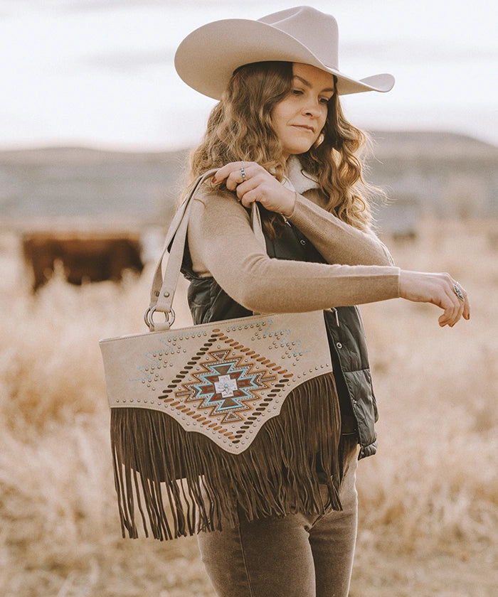 Montana West Aztec Fringe Concealed Carry Tote Bag for Women - Stylish CCW Purse with Hidden Gun Pocket - Perfect for Everyday Carry, Travel & Self Protection