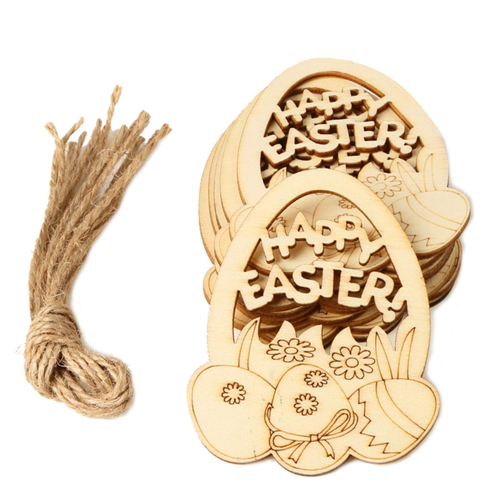 10pcs DIY Easter Wood Chip Pendant Decorations - Handmade Hollow Craft for Home, Office, School - Perfect for Easter Party, Gift Wrapping, Scrapbooking & Stationery Organizing