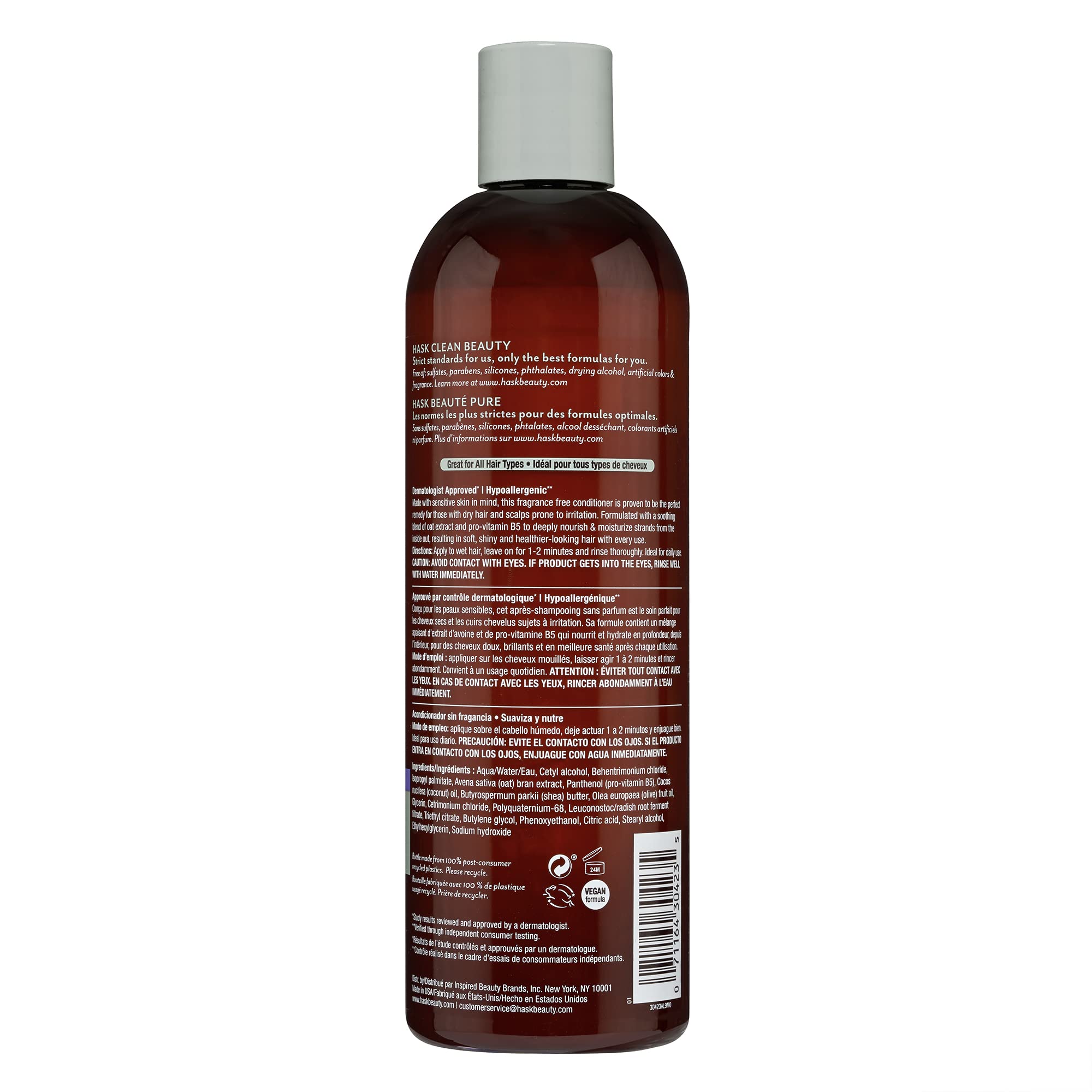 HASK SENSITIVE CARE Shampoo & Conditioner Set - Fragrance Free, Paraben Free, Vegan, Color Safe, Gluten Free, Sulfate Free, Cruelty Free Hair Care for Sensitive Scalp - Perfect for Daily Use & Color-Treated Hair