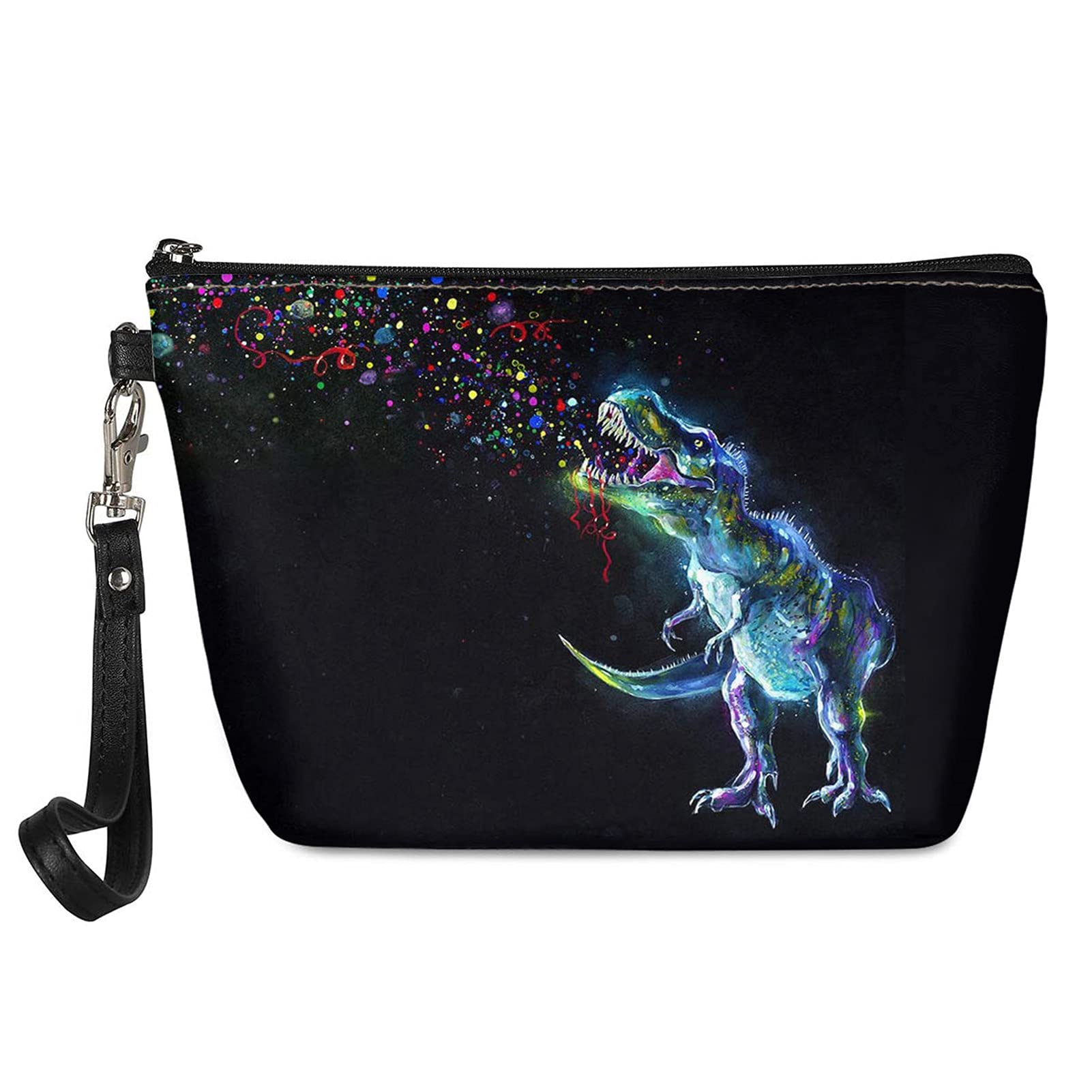 **YSTARDREAM Tie-Dye Dinosaur Print Makeup Bag for Teens & Kids - Waterproof Leather Cosmetic Pouch with Zipper - Perfect for Travel, School & Daily Use**