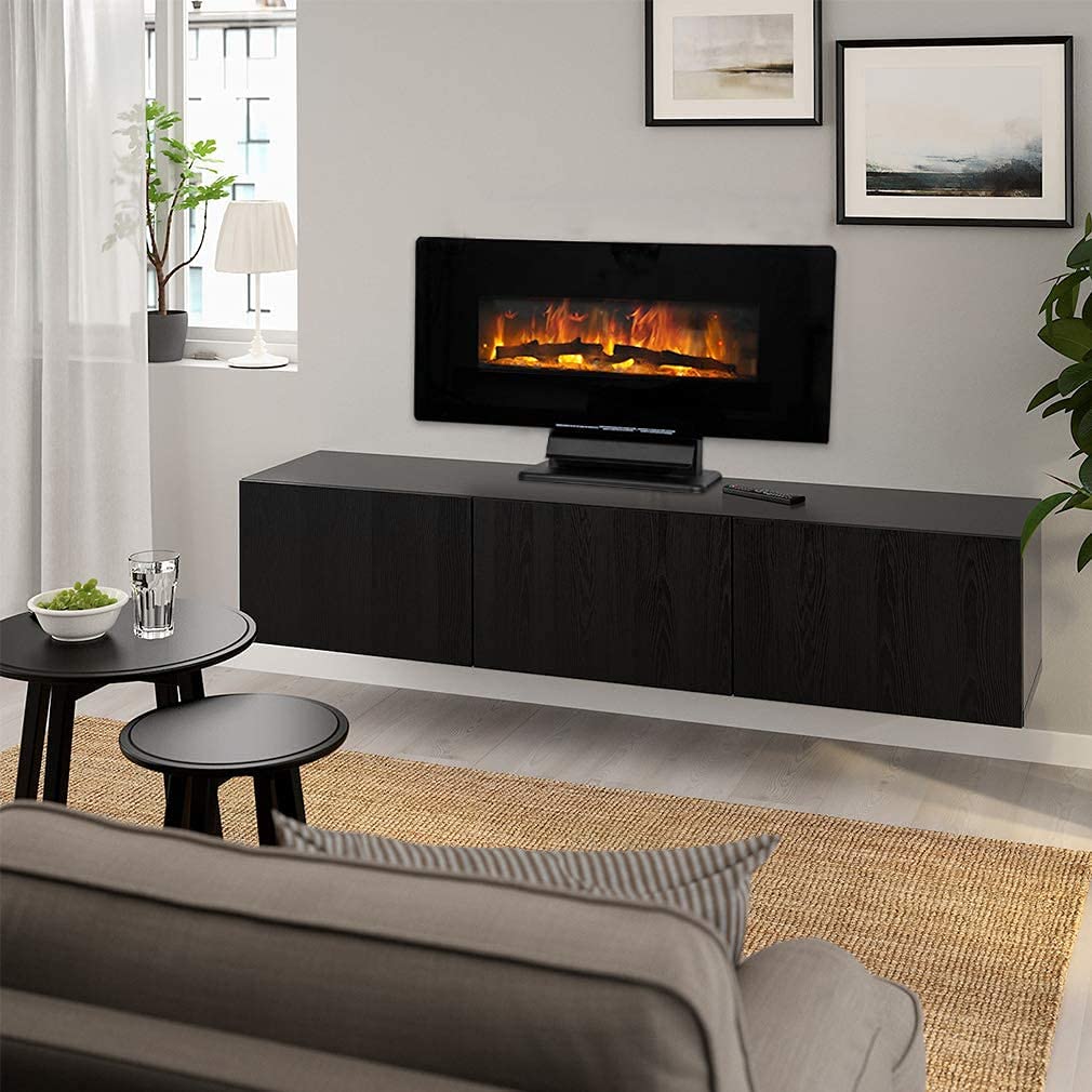 Ultra-Thin Electric Fireplace Heater - 750W/1500W LED Control Panel with Crystal Options & 7 Flame Colors - Free Standing or Wall Mounted Space Heater (CSA Approved, Black) - Perfect for Living Rooms, Bedrooms & Offices