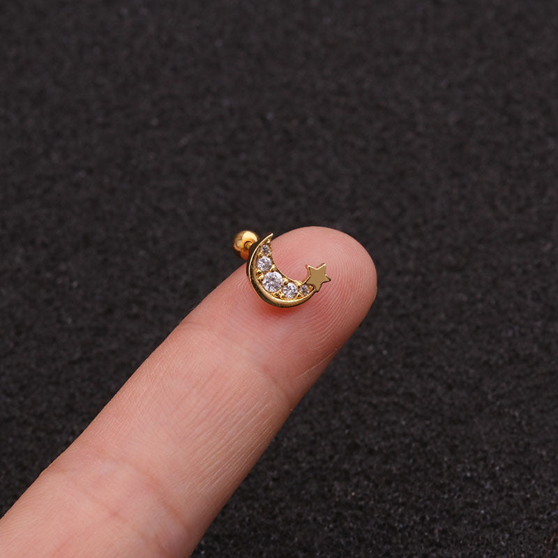 20G Cartilage Tiny Stud Earrings - Moon and Star Earrings for Women | HSPJ1943 | Perfect for Daily Wear, Parties & Gifts