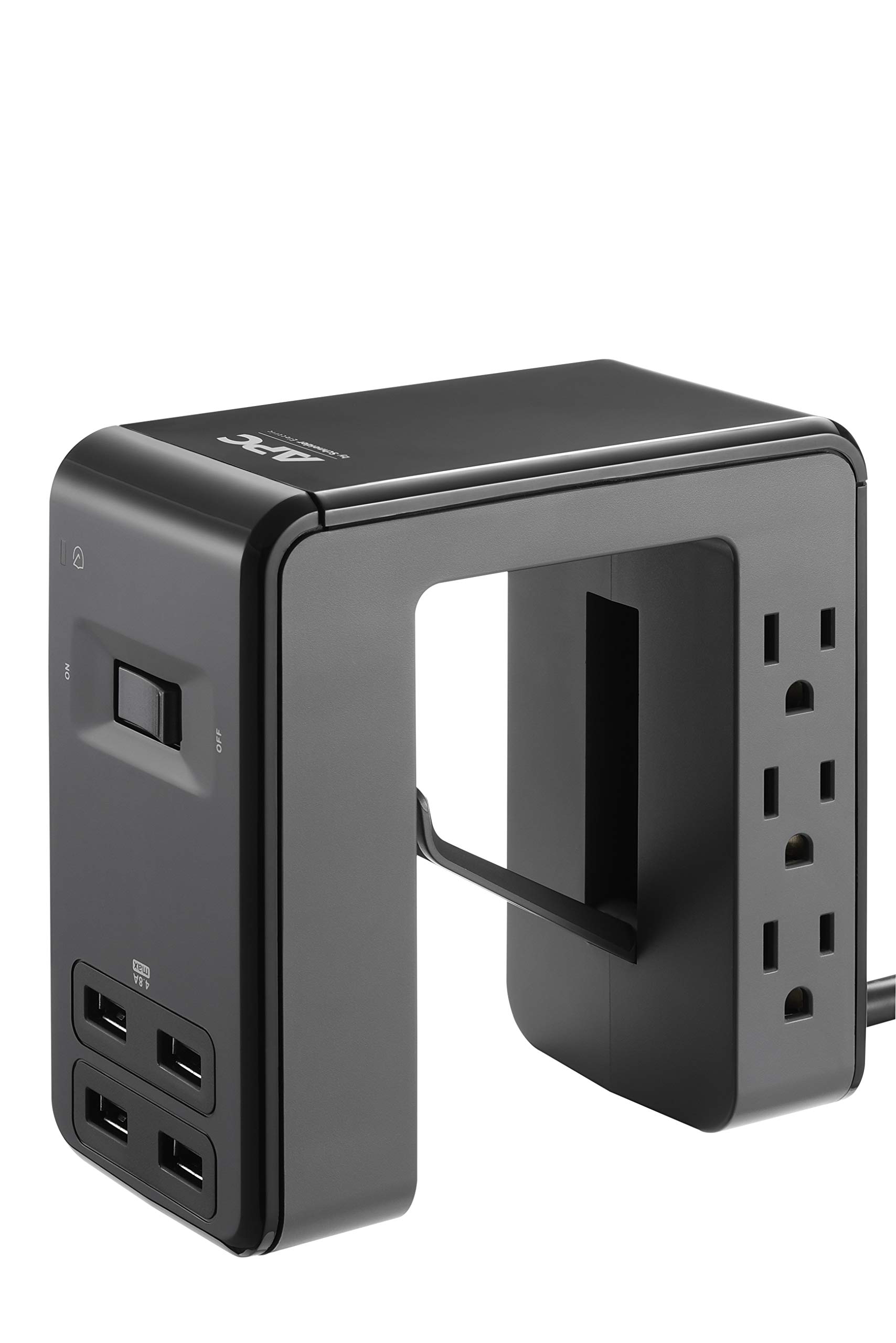 APC Desk Mount Power Strip with 6 Outlets & 4 USB Ports | U-Shaped Surge Protector (1080 Joules) | Black Clamp-Mounted Power Station for Home Office & Gaming Setup