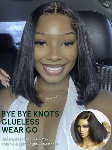 Bye Bye Knots Glueless 7x5 Pre Cut Lace Yaki Straight Bob Natural Color