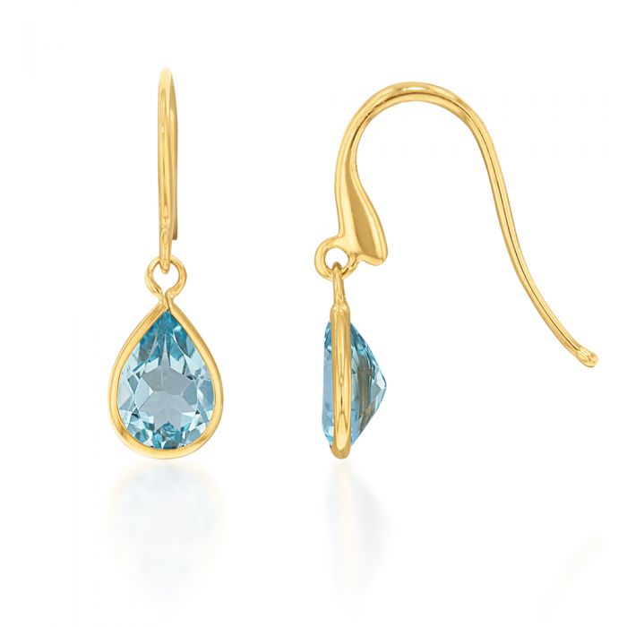 9ct Yellow Gold Blue Topaz Drop Earrings for Women - Elegant Dangling Jewelry for Parties, Weddings & Special Occasions