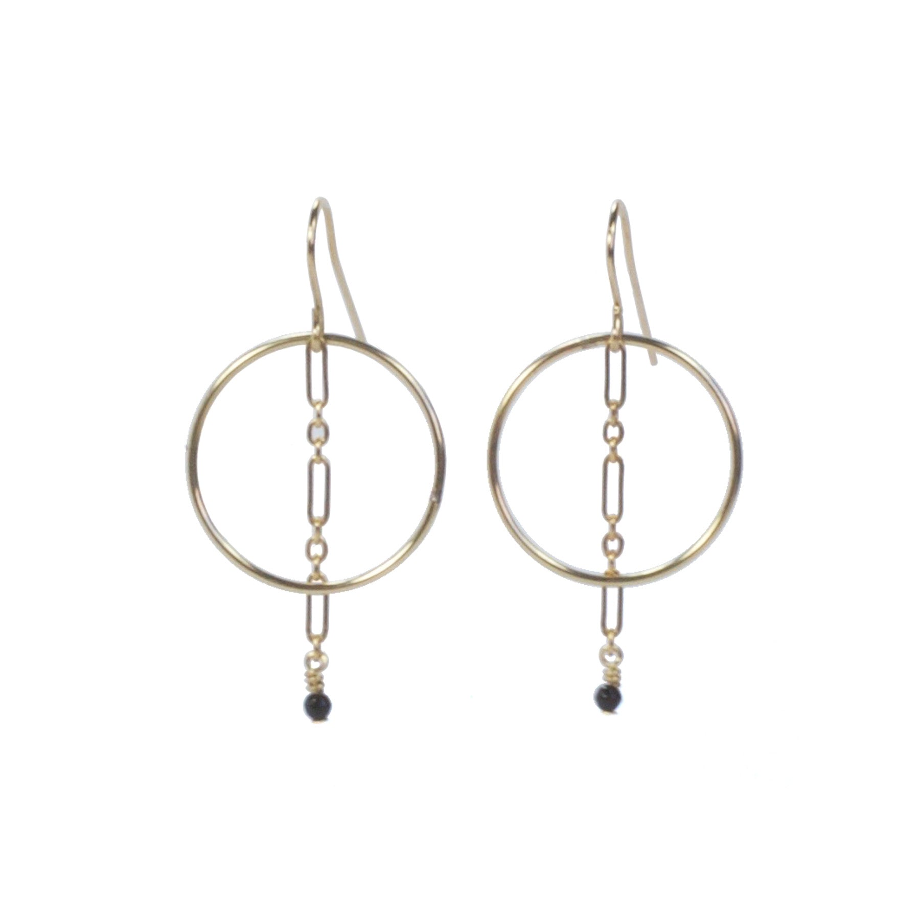 Pyrite Chain Drop Circle Earrings for Women - Gold Geometric Statement Jewelry - Perfect for Parties, Weddings & Evening Events