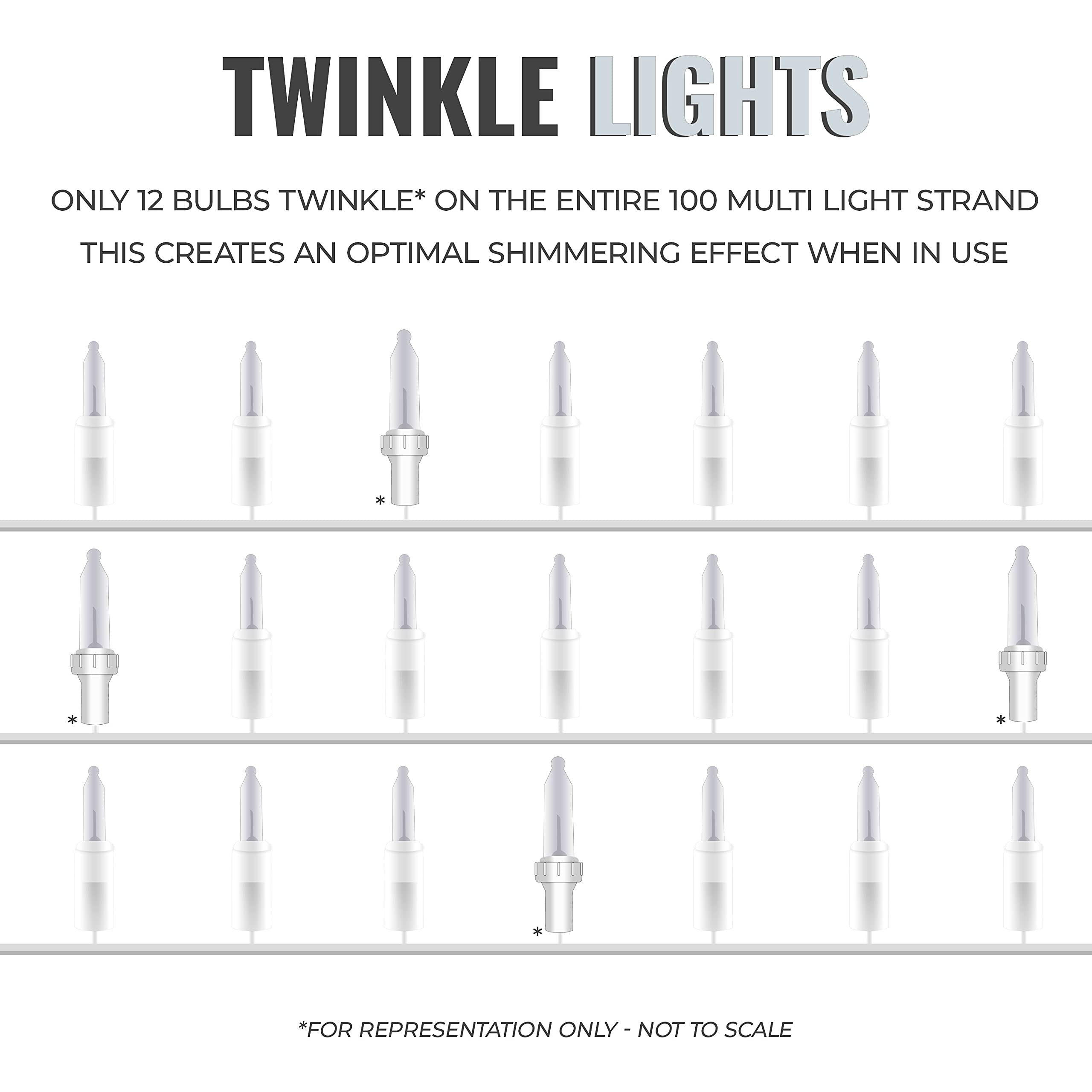 612 Vermont 100 Clear Christmas Twinkle Lights on White Wire - 12 Twinkling Bulbs, Indoor/Outdoor Holiday Decor, Connect Up to 4 Sets (20.6' Lighted Length) - Perfect for Christmas Trees, Wreaths, and Home Exterior Decoration