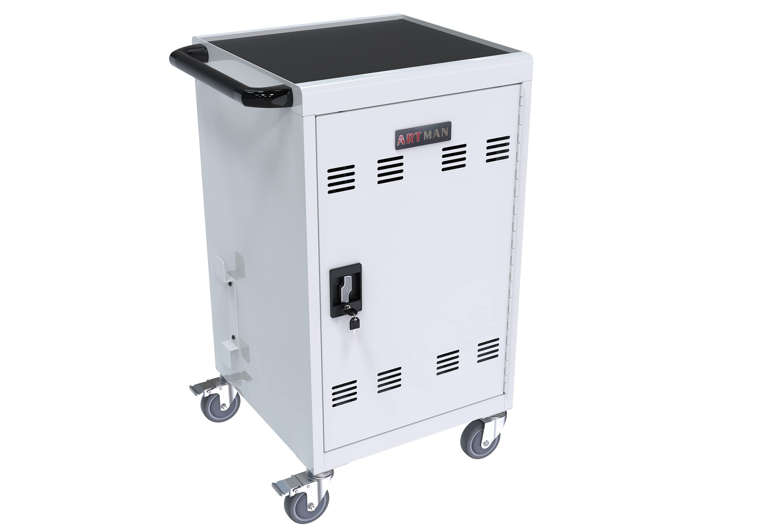 32 Device Charging Cart with Cord Management - Locking Laptop & Tablet Storage Cabinet for Classroom & Office - Holds Up to 16.3
