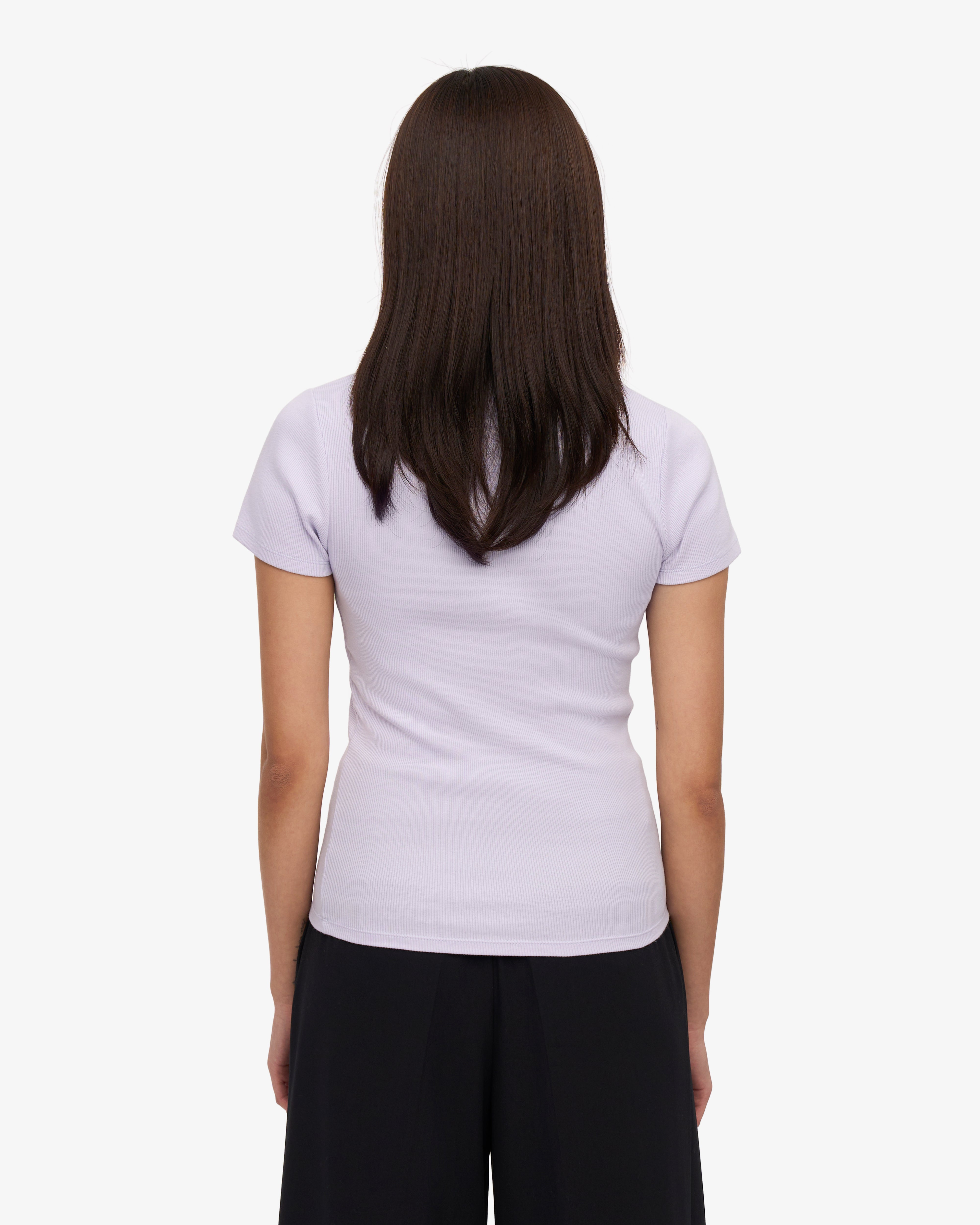 Organic Cotton Ribbed T-Shirt for Women - Soft Lavender Color - Perfect for Casual Wear, Yoga & Everyday Comfort