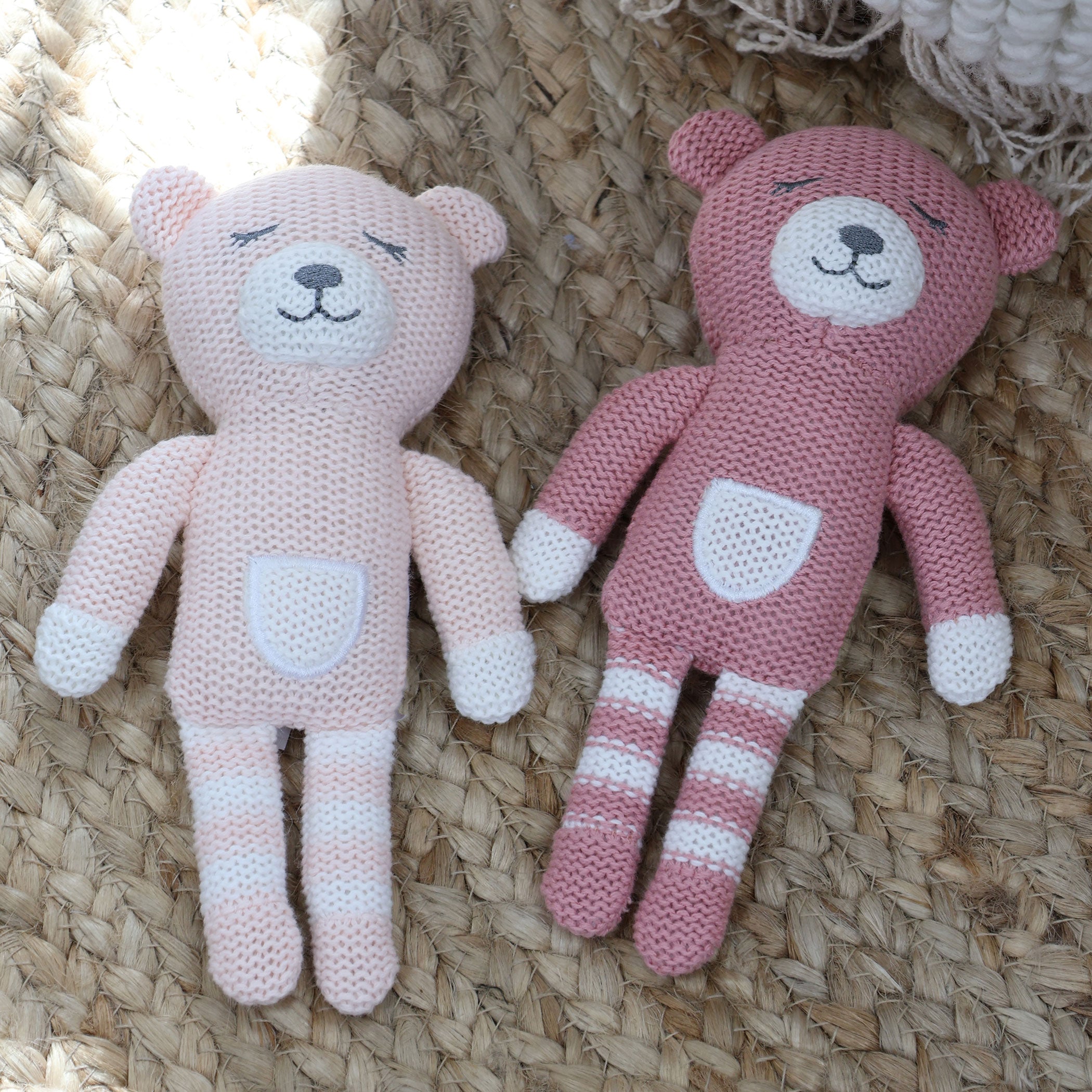 Nordic Style 2-Pack Knit Baby Rattles - Dusty Berry & Rose Bear - Soft & Safe Teething Toys for Newborns & Infants - Perfect for Playtime, Nursery Decor, and Baby Shower Gifts