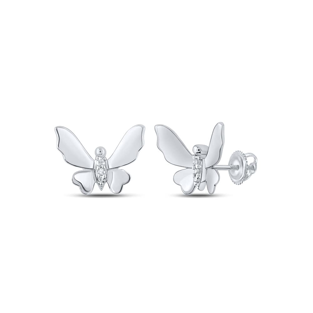 10kt White Gold Round Diamond Butterfly Earrings for Women - 0.03 Cttw | Dazzlingrock Collection | Elegant Jewelry Gift for Anniversary, Birthday & Special Occasions