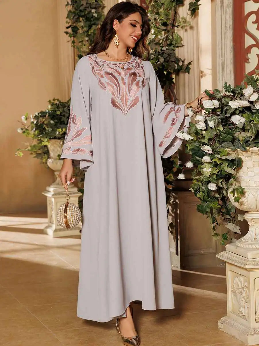 Elegant Eid Embroidery Hotfix Rhinestone Caftan Dress for Women - Perfect for Holiday Parties, Weddings & Special Occasions