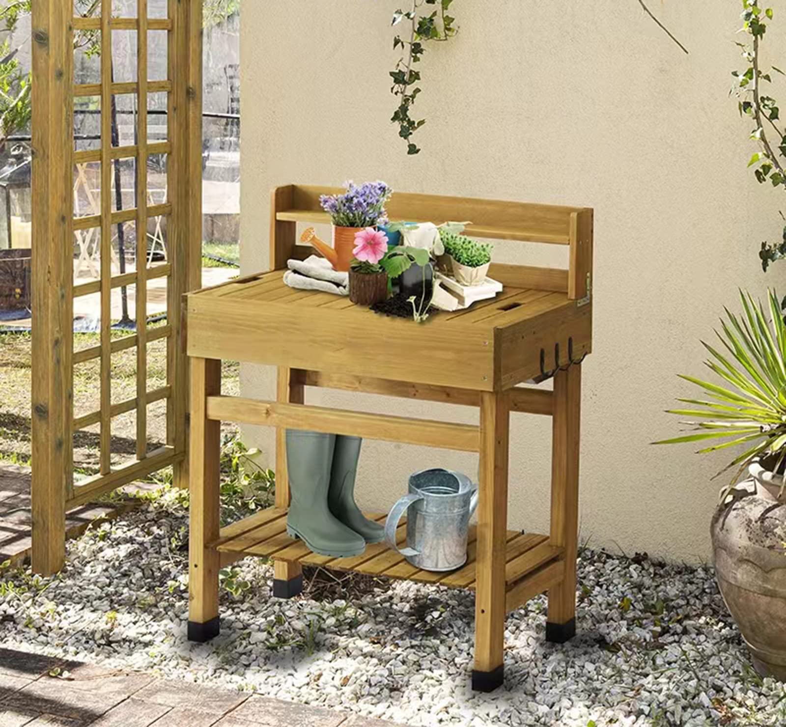 MIJIE Gardening Console - Adjustable Plant Stand with Open Bottom Shelf for Soil Changing, Flower Potting, and Balcony Storage - Perfect for Indoor and Outdoor Gardening Organization