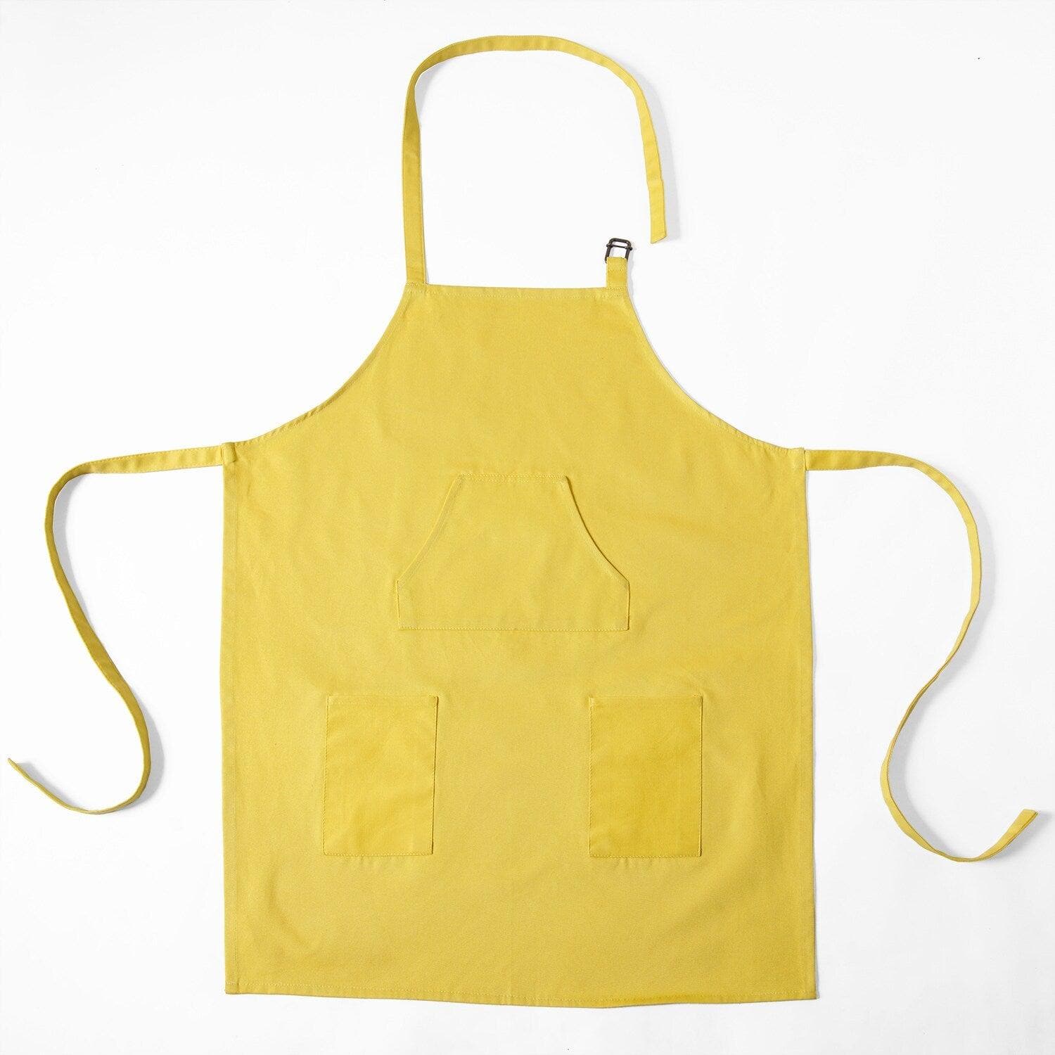 Mustard Yellow Solid Cotton Apron for Cooking, Baking & Grilling - Durable & Stylish Kitchen Apron for Chefs & Home Cooks