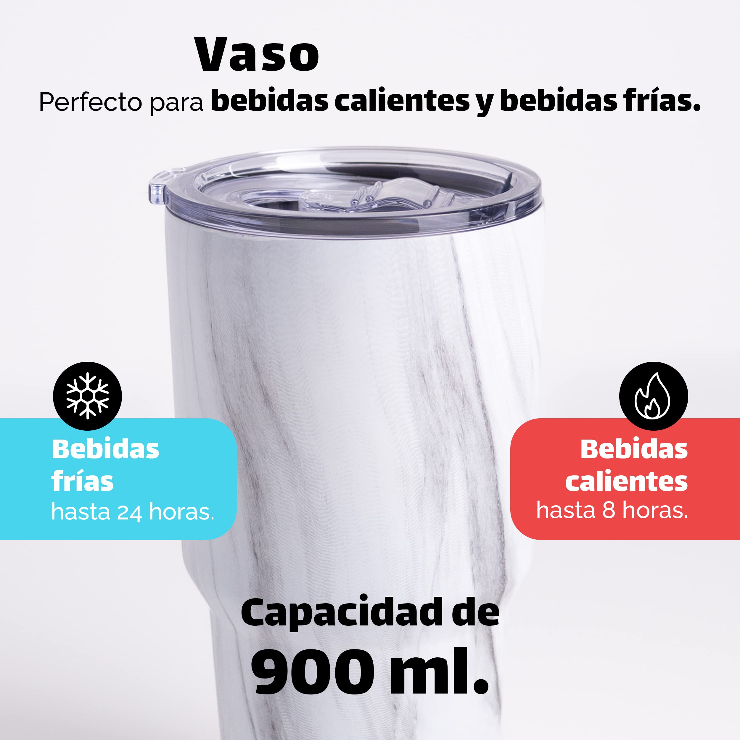 NORDAY 30oz White Marble Insulated Stainless Steel Tumbler with Lid - Double Wall Vacuum Coffee Travel Mug - Keeps Hot/Cold for 24 Hours - Fits Car Cup Holder - Leakproof & Sweatproof - Perfect for Office, Gym, Camping & Road Trips
