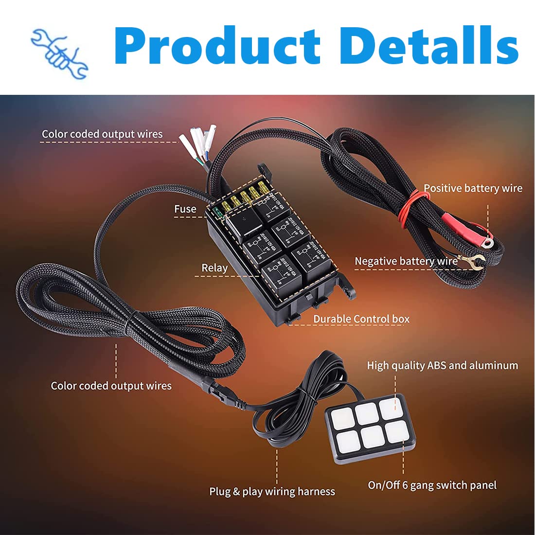 6 Gang Switch Panel - Universal Circuit Control Relay System with LED On/Off Buttons for Car, Truck, Boat, UTV & SUV | Waterproof Dash Control Panel for Off-Road, Marine & RV Use