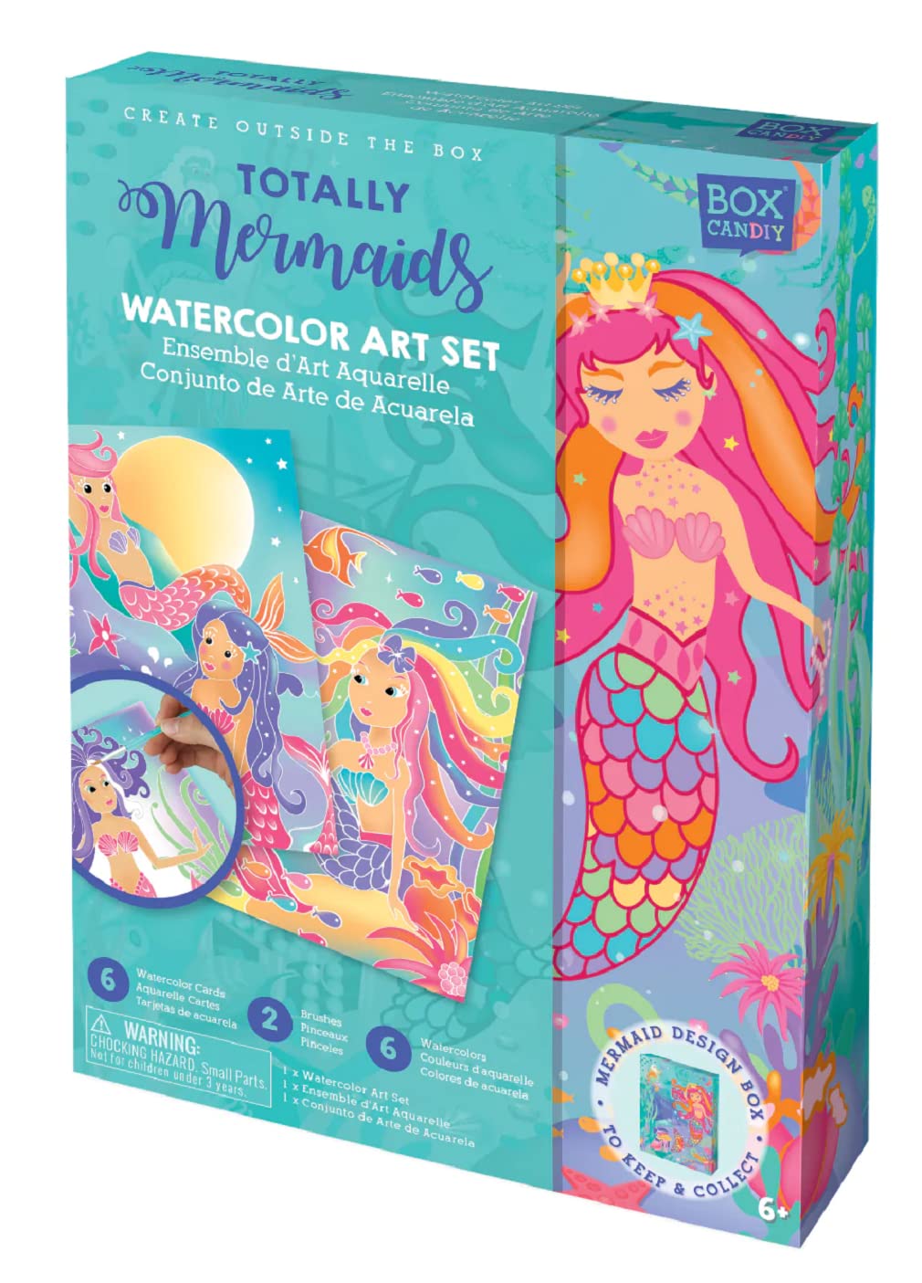 BOX CANDIY Totally Mermaids Watercolor Painting Kit with Premium Brushes & Paper - Complete Art Set in Beautiful Keepsake Storage Box - Perfect for Kids Art Projects, Birthday Gifts & Creative Display