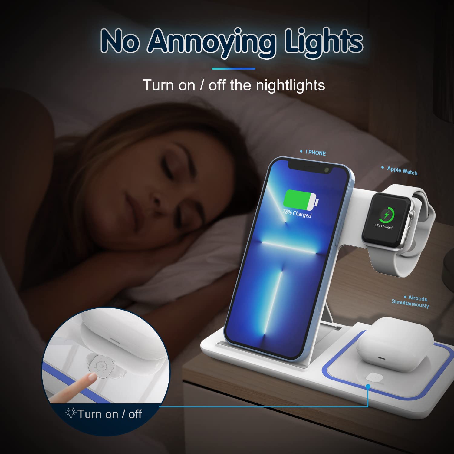 3-in-1 Fast Wireless Charging Station for iPhone 13/12/11/Pro/X/SE/8 Plus & Apple Watch Series 6/5/4/3/2 & AirPods - 18W Qi-Certified Charger Stand Dock | Perfect for Bedside, Office Desk, and Travel Charging