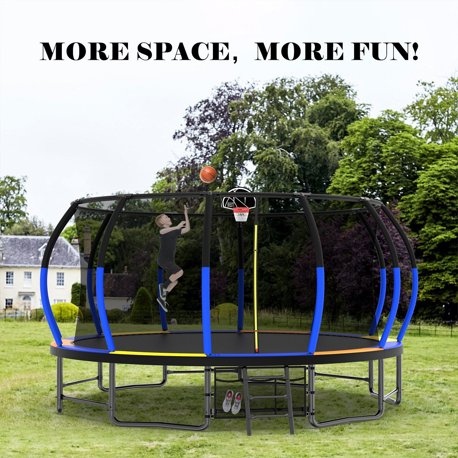 16FT Trampoline with Safety Enclosure - ASTM Approved Outdoor Trampoline for Kids with Ladder & Anti-Rust Coating | Perfect for Backyard Fun, Exercise, and Family Outdoor Activities