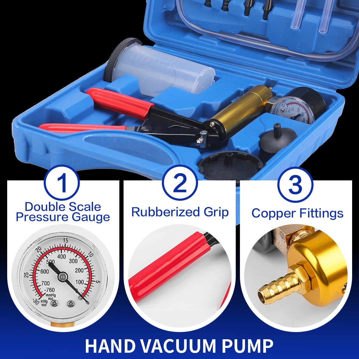 Professional Brake Bleeder Kit with Handheld Vacuum Pump & Adapters - Includes Vacuum Brake Bleeder Pump with Pressure Gauge for Cars, Motorcycles & Automotive Repair (Red) | Perfect for DIY Brake Maintenance & Fluid Replacement