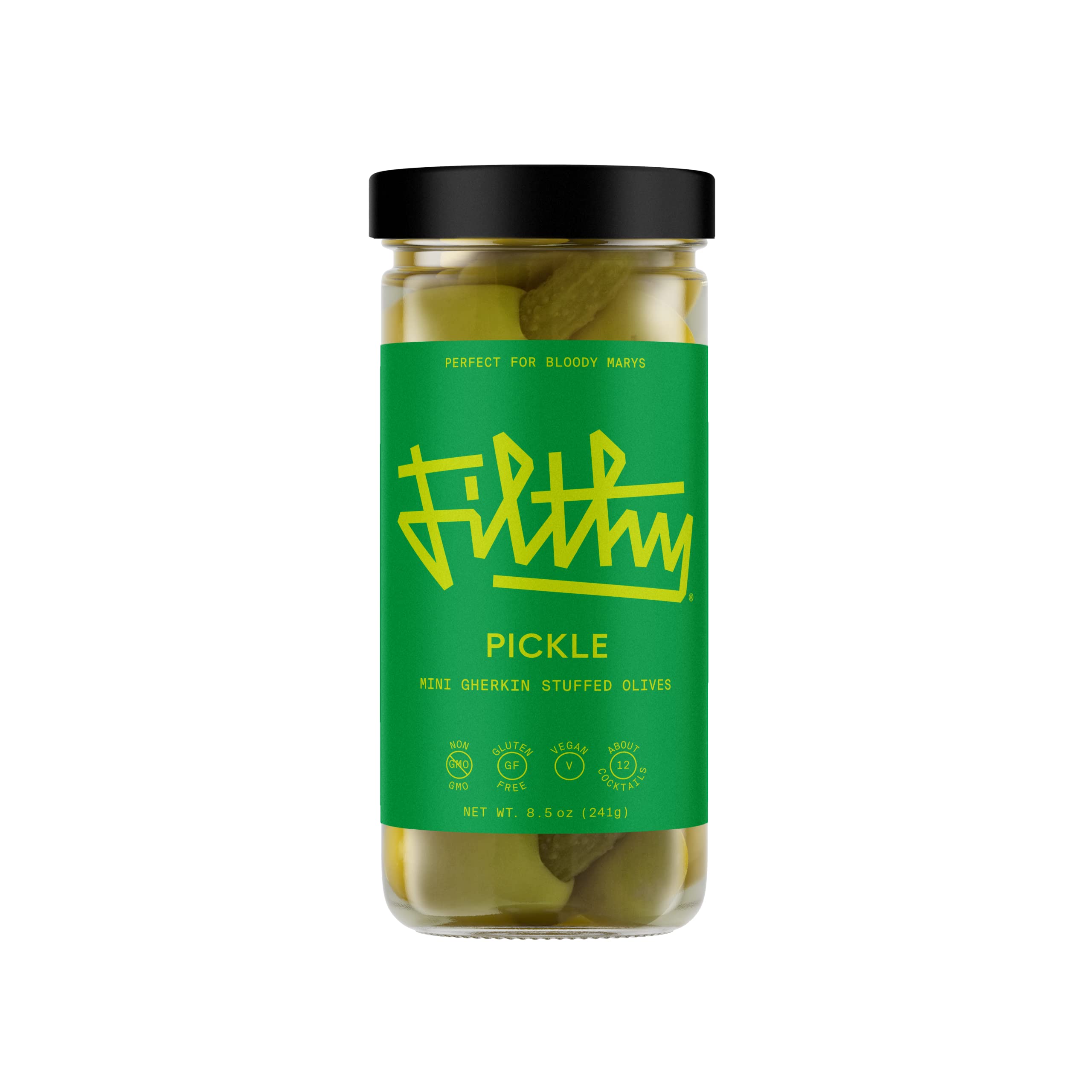 Premium Filthy Cocktail Garnish - Pickle Stuffed Olives in 8.5 Oz Jar (12 Count) | Perfect for Martinis, Bloody Marys & Charcuterie Boards