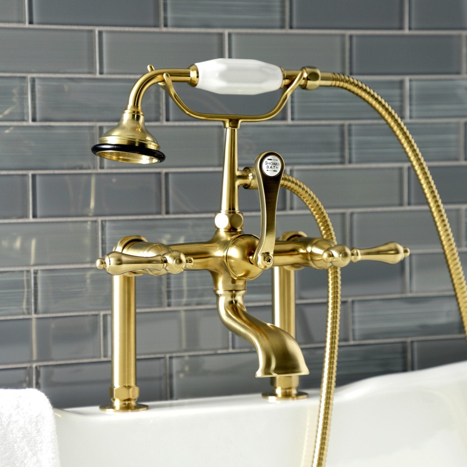 Vintage Clawfoot Tub Faucet with Hand Shower - 3-Handle 2-Hole Deck Mount Antique Brass Bathroom Faucet for Classic & Modern Bathrooms