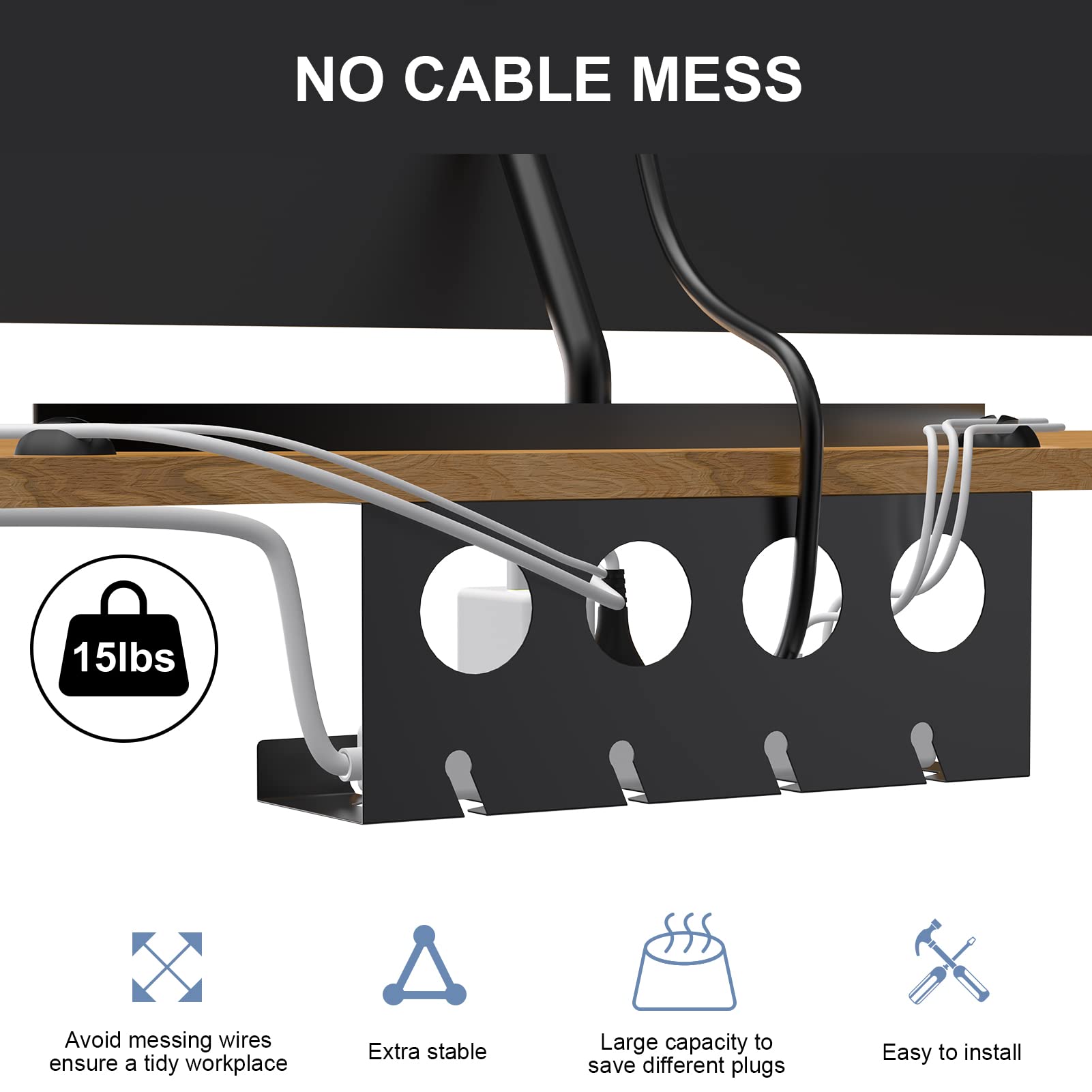 2 Pack Under Desk Cable Management Tray - Super Sturdy Metal Cable Raceway for Cords & Power Strips (12.6 Inch) | Organize Wires for Home Office & Gaming Setup